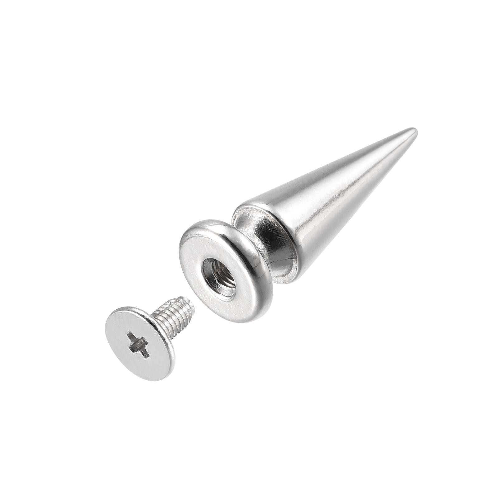 10x26mm Screw Back Rivets, 10 Sets Solid Leather Studs for DIY Silver Tone