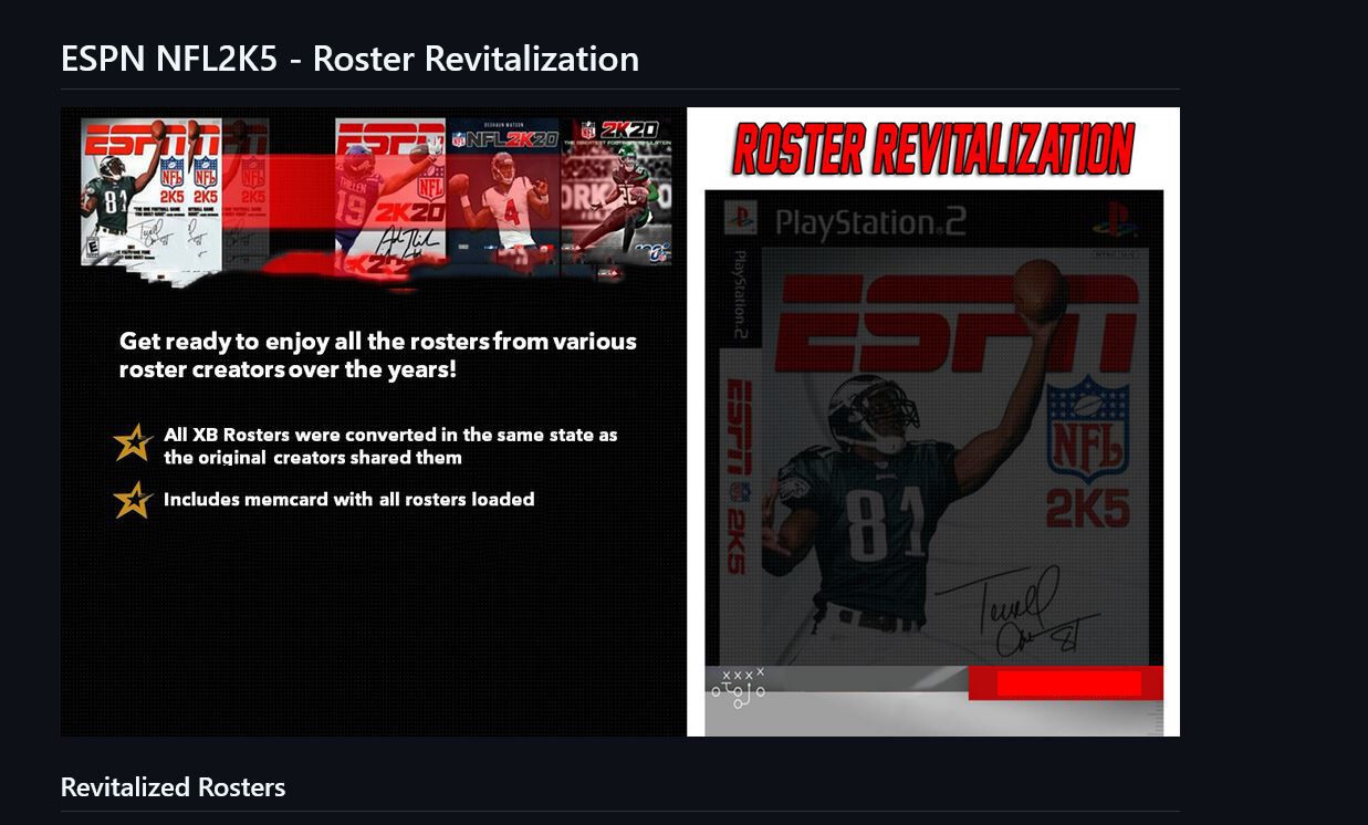 ESPN NFL 2K5 Football 1980 - 2025 Roster Update Files PlayStation 2 Memory Card
