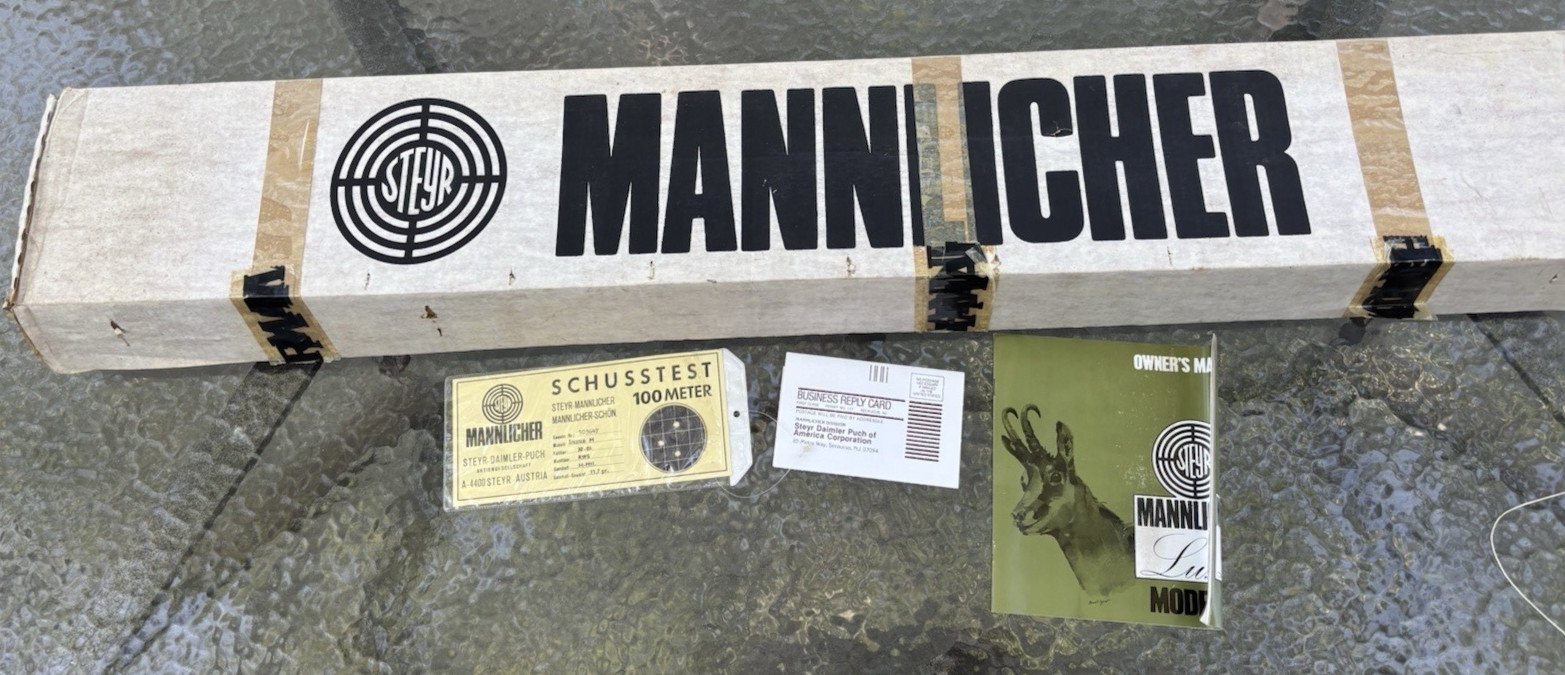 1980 Steyr Mannlicher Model M Luxus Empty Box Manual Foam SCHUSSTEST 103647