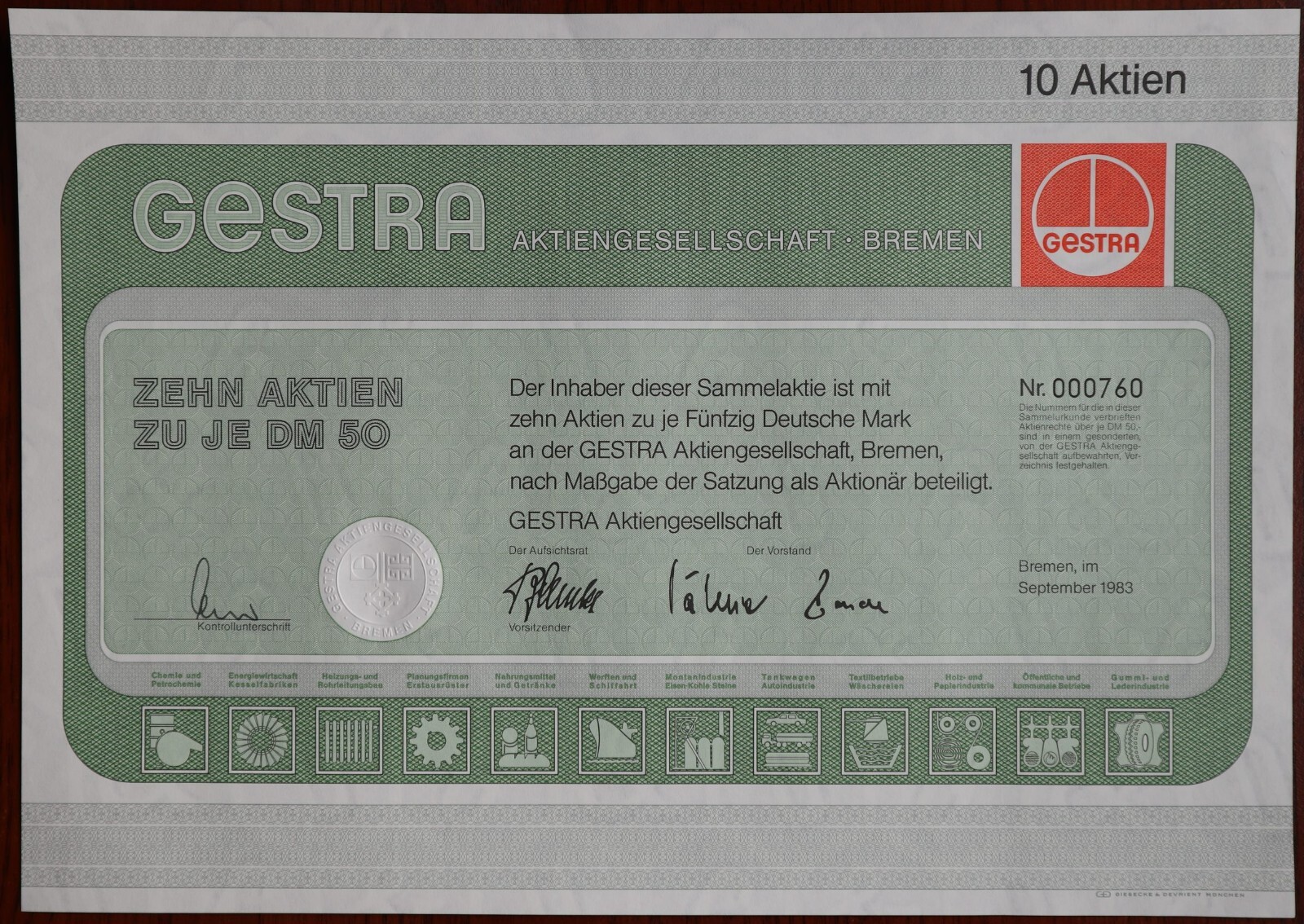 50  Deutsche Mark 1983 - GESTRA - Series: 000760 - Loan Bond - BREMEN - "W81"