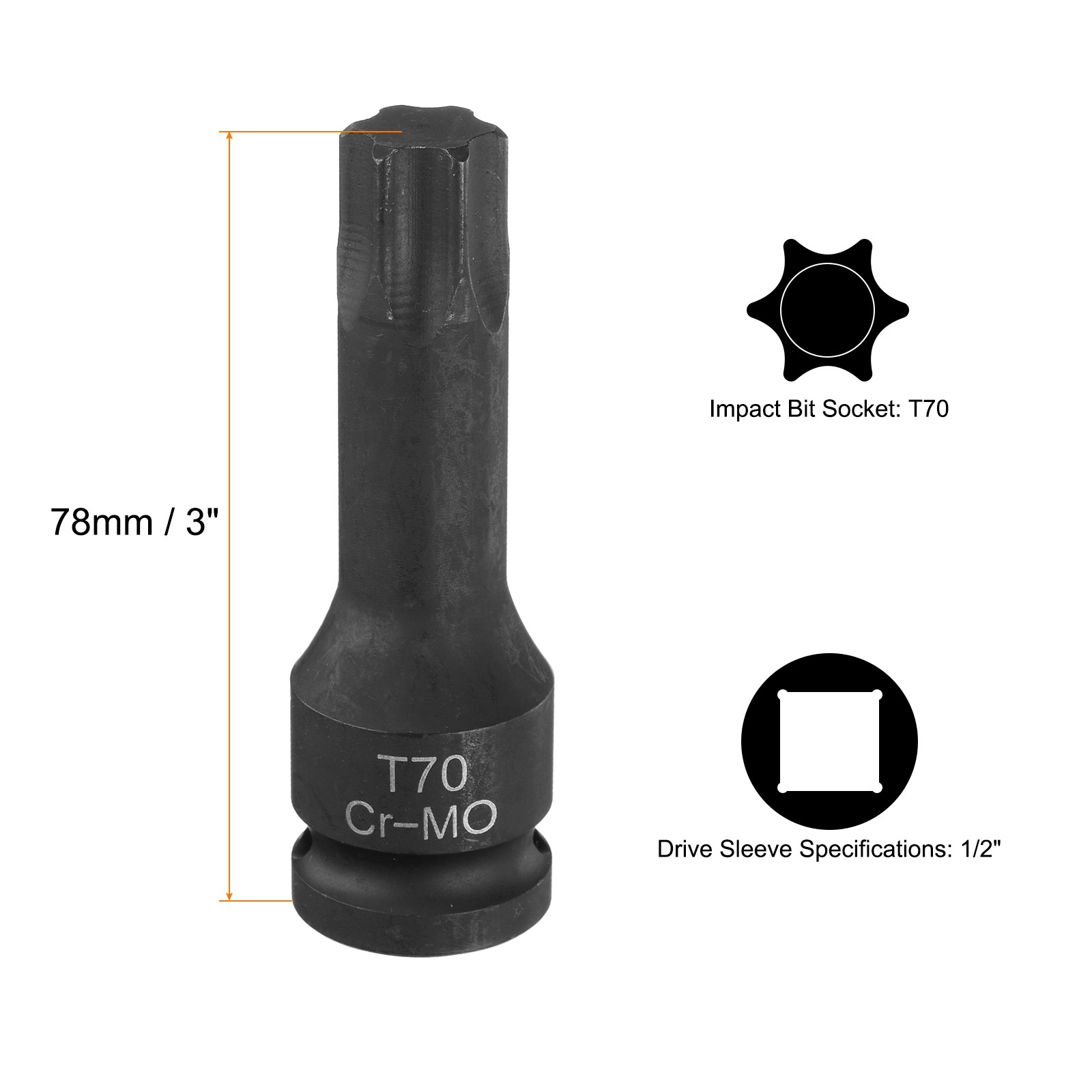T70 Torx Bit Socket 1/2" Drive 6 Point Torx Star Screwdriver Socket Adapter
