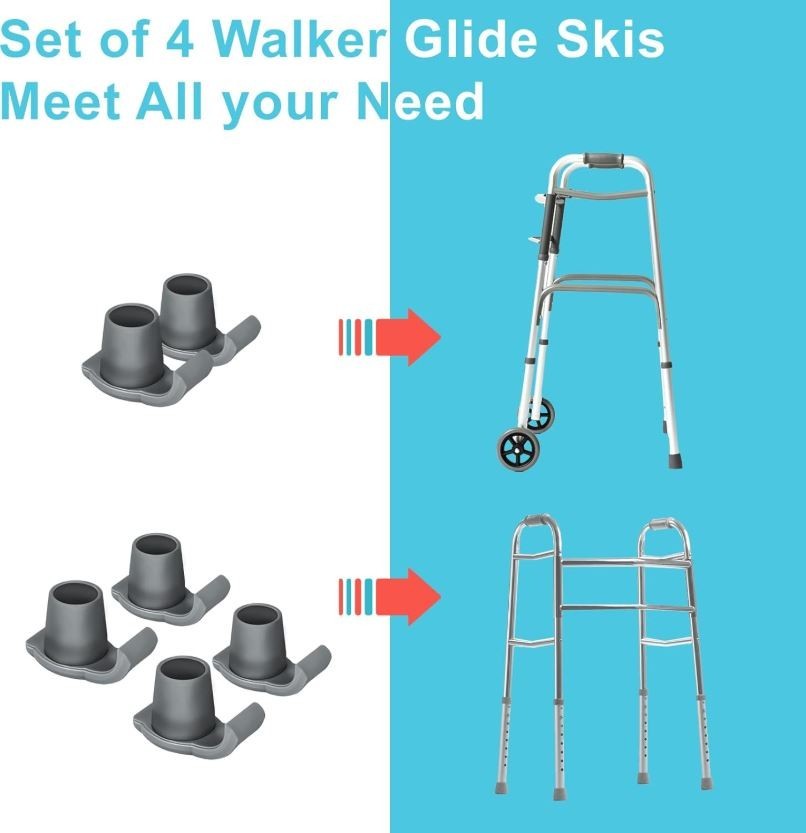 4 Pack Walker Skis Glides for Folding Walkers, Essentials Universal Walker