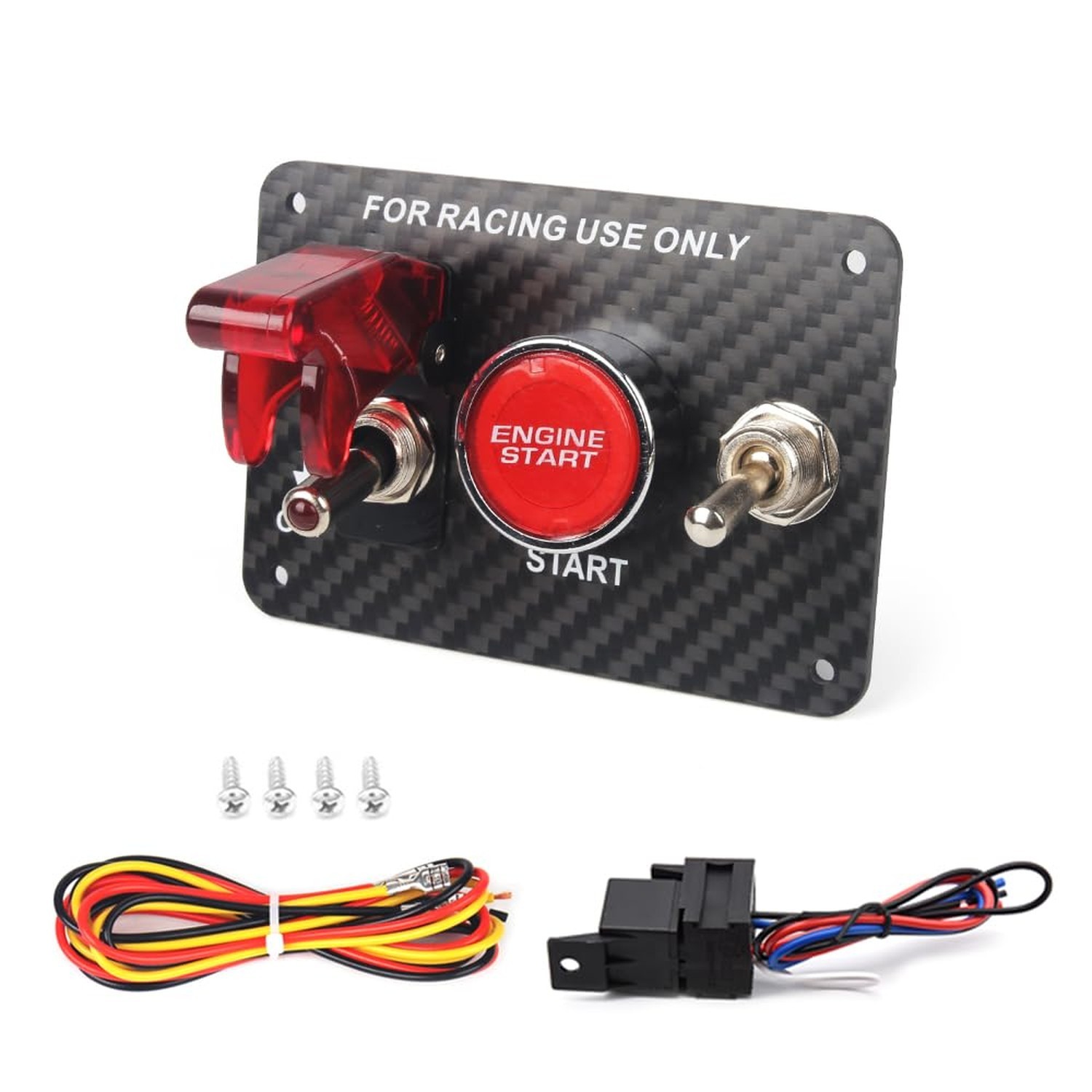 MR HELLO Carbon Fiber 12V 3 in 1 Ignition Switch Panel with Push Button Start...