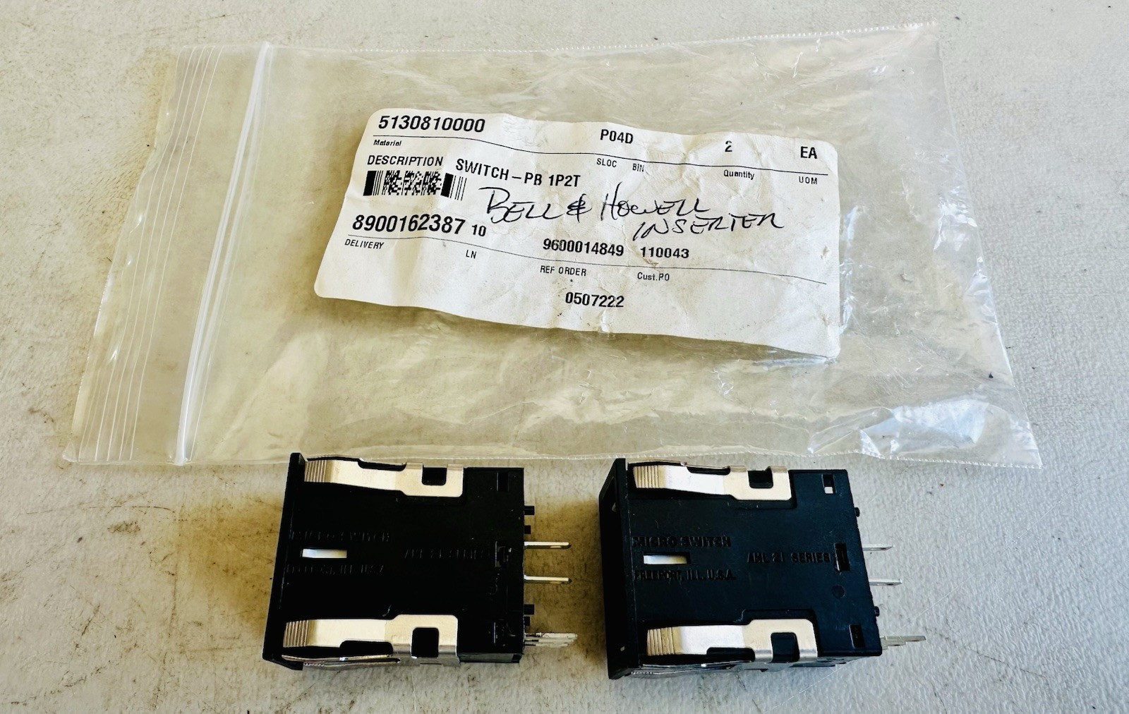 Lot Of 2! Micro Switch AML21 Series PB-1P2T