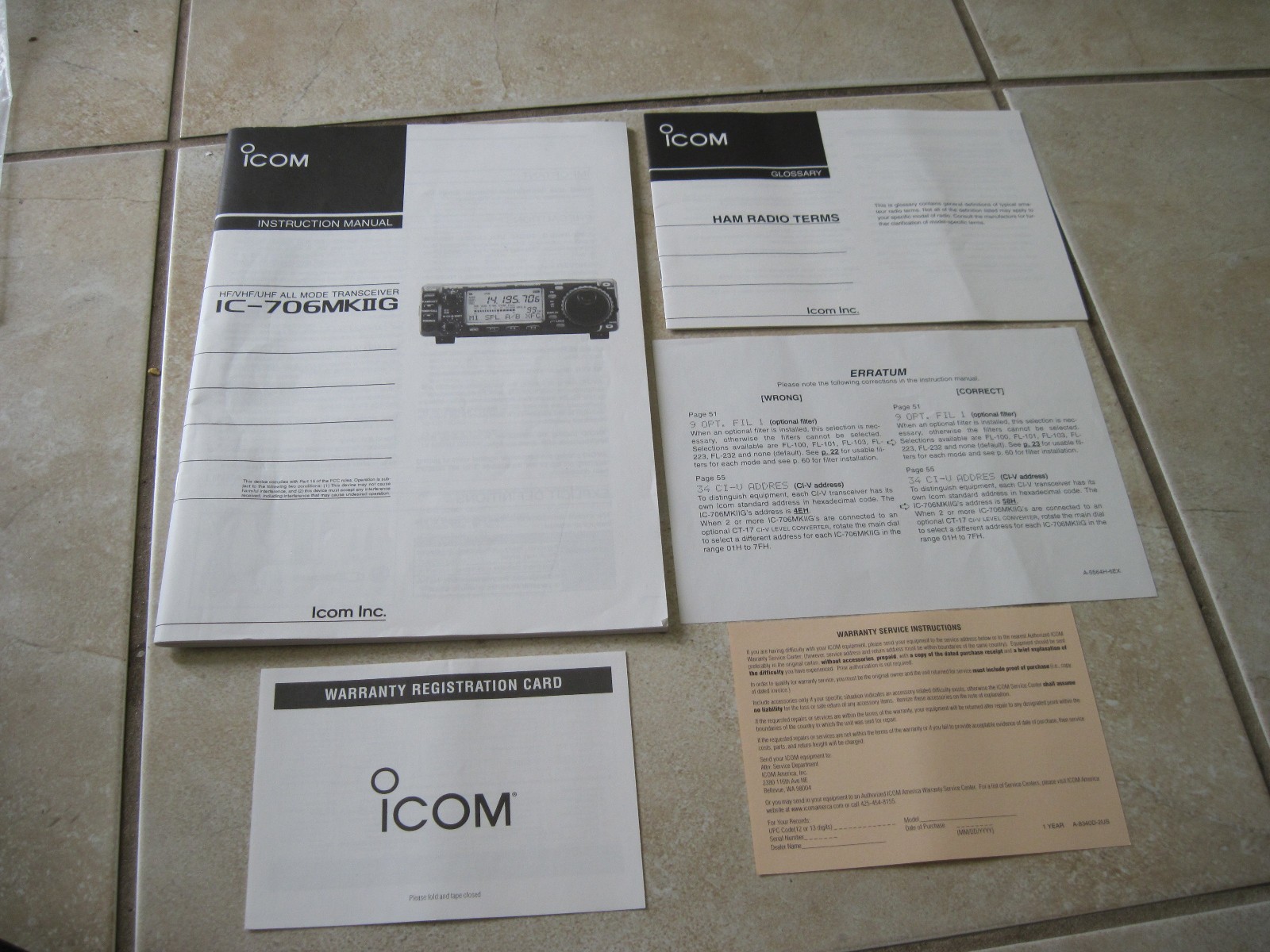 Icom Original IC-706MKIIG Instruction manual  in Very Nice shape and complete