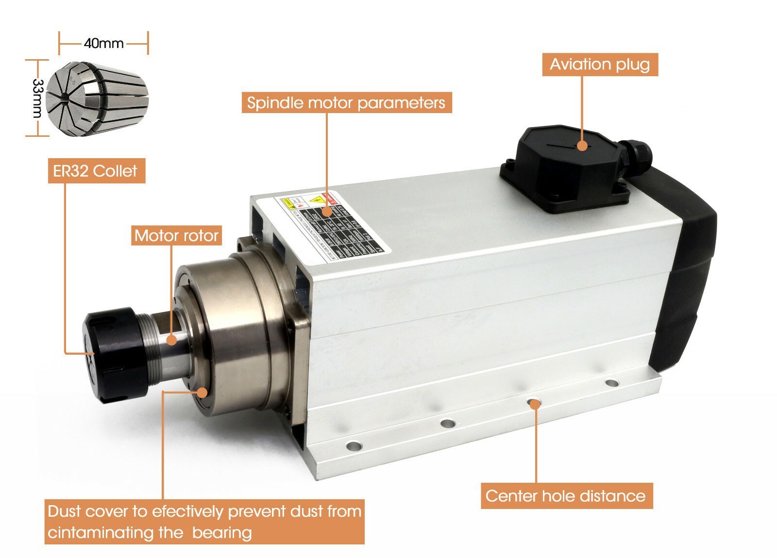6KW 380V CNC Spindle Motor 18000RPM Air Cooled ER32 4 Bearings Milling Engraving
