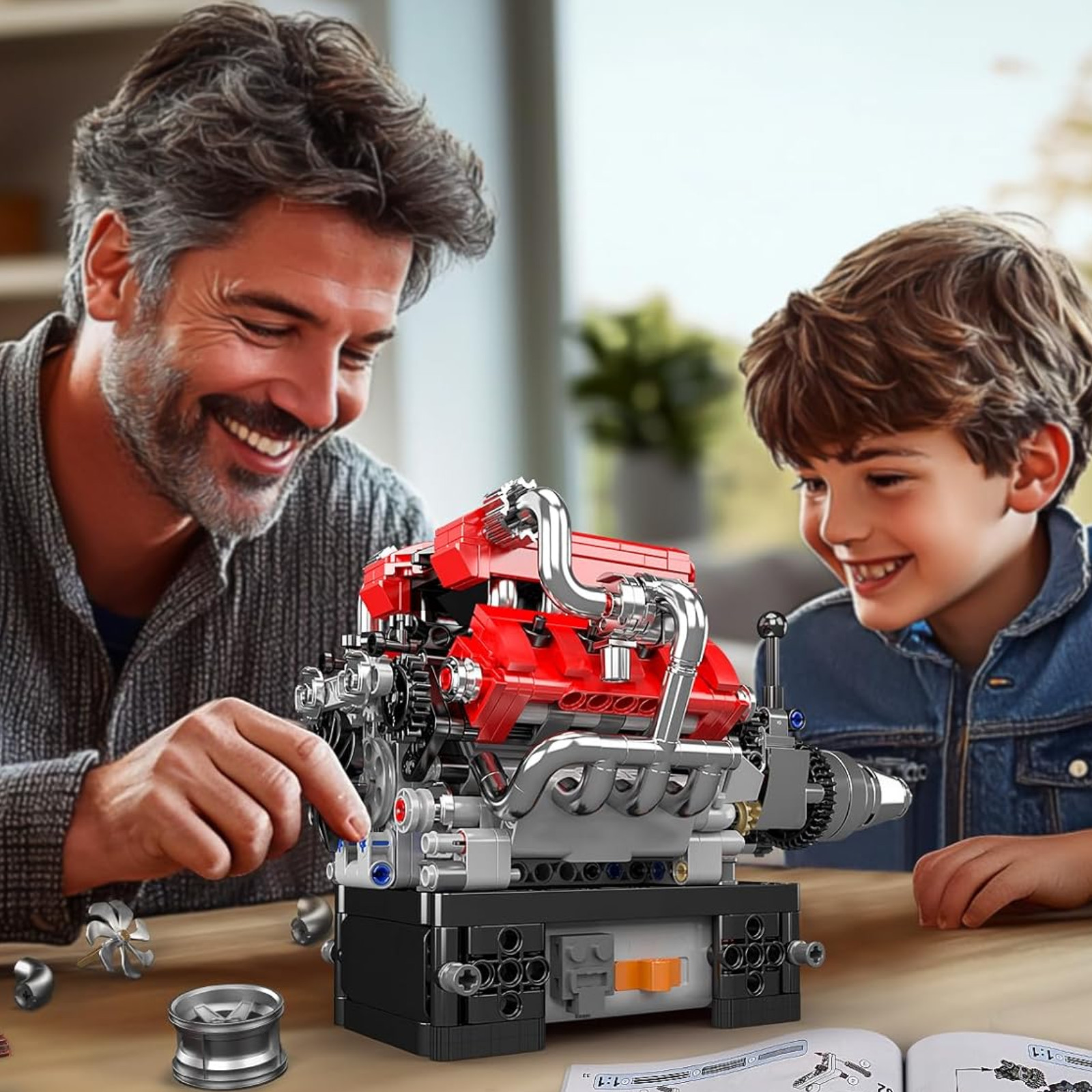 750+ Pcs Visible V8 Internal Combustion Ohc Engine Motor Working Model DIY Kit