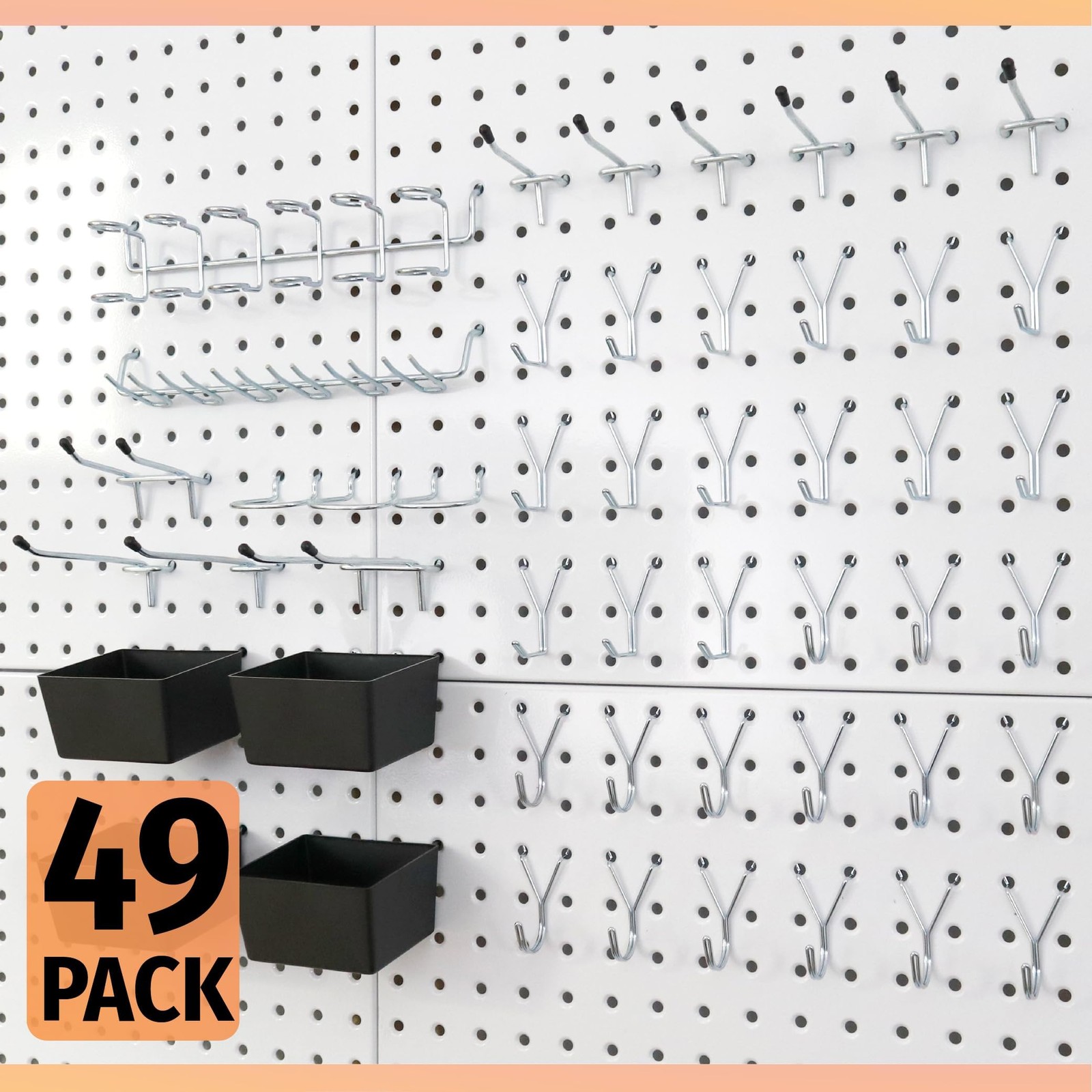 Pegboard Hooks Assortment 49PC Pegboard Accessories with Pegboard Bins Garage...