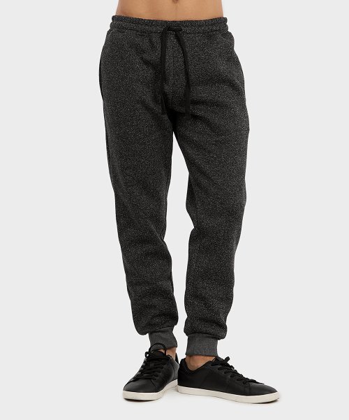 Black Marled Space-Dye Midweight Fleece-Lined Joggers Size M