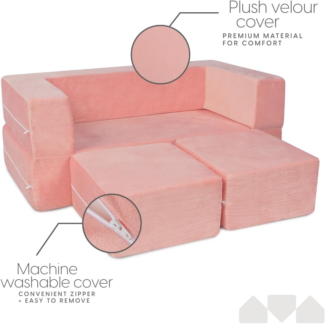 Charming Pink Kids Modular Sofa - Perfect Playroom Furniture with Bonus Pillow