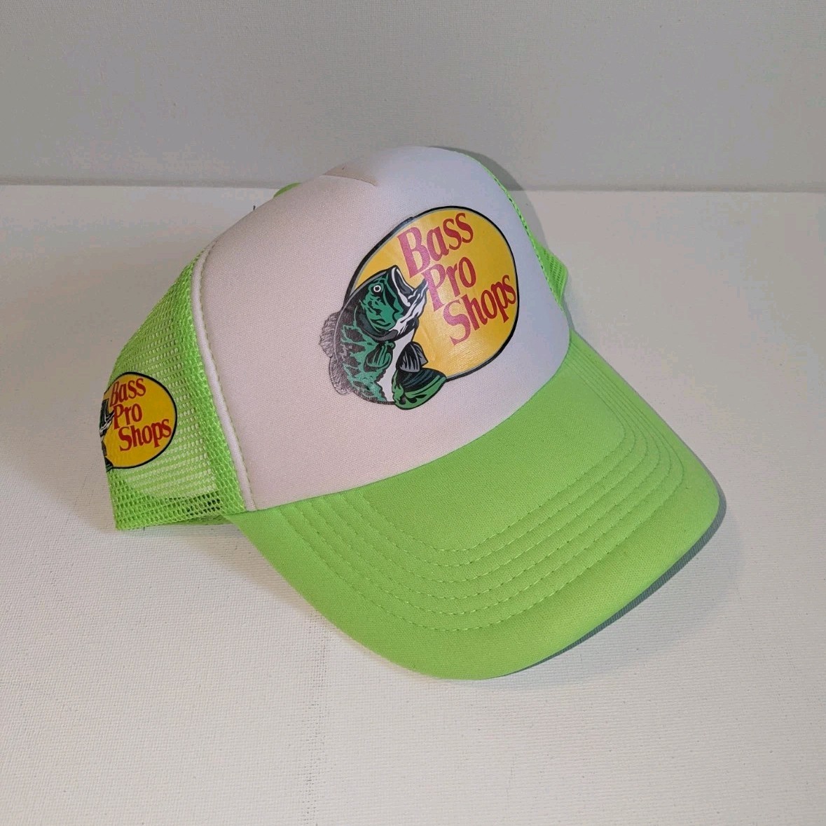 Bass Pro Shops Green & White Mesh Fabric Trucker Cap Outdoor Hat