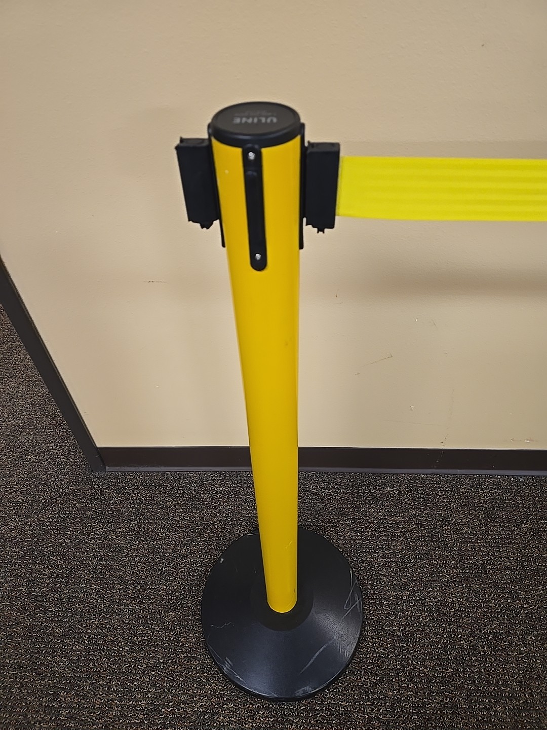 Uline Yellow Crowd Control Posts with Retractable Caution Belt