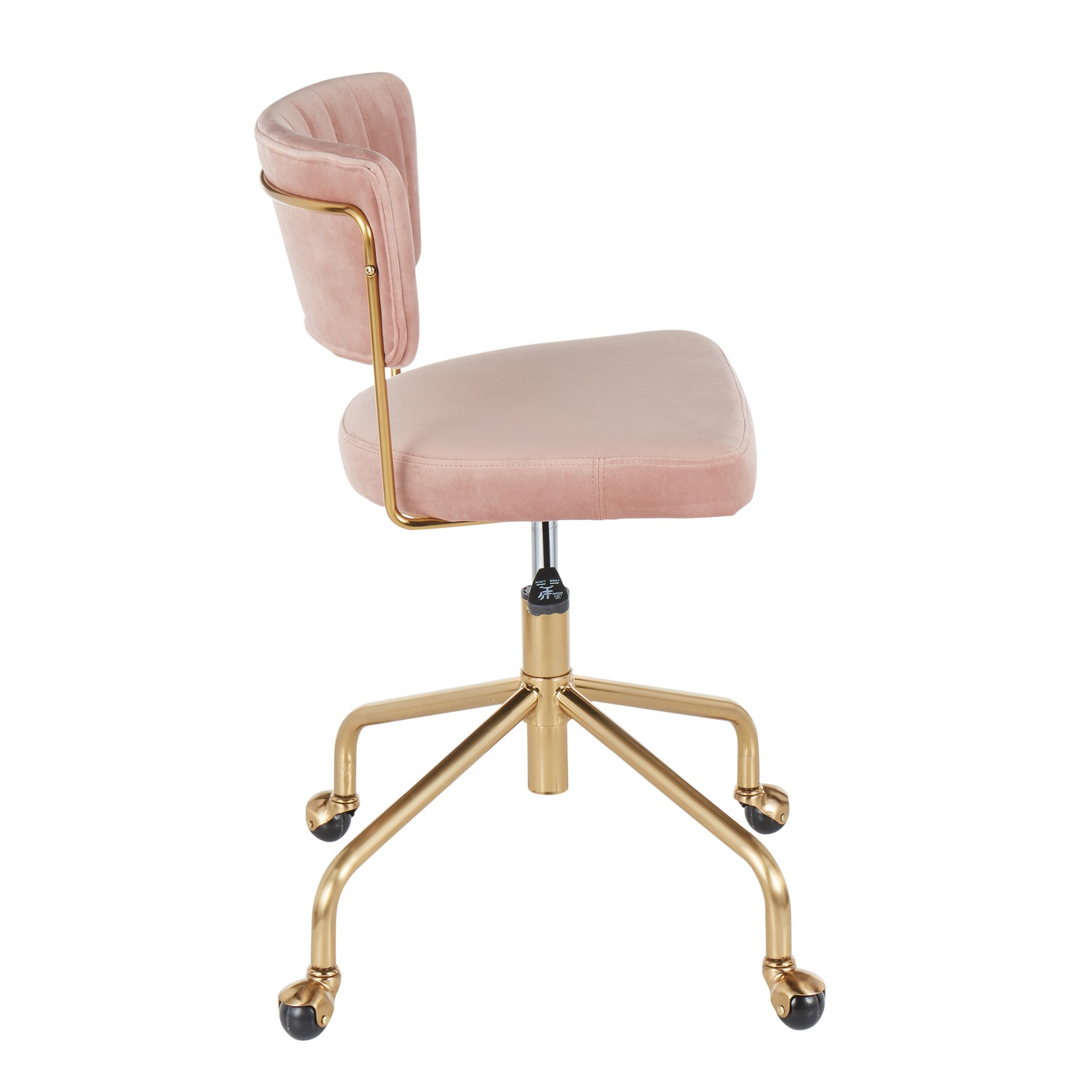 Contemporary Task Chair, Gold Metal Pink Velvet Office Chair with Wheels
