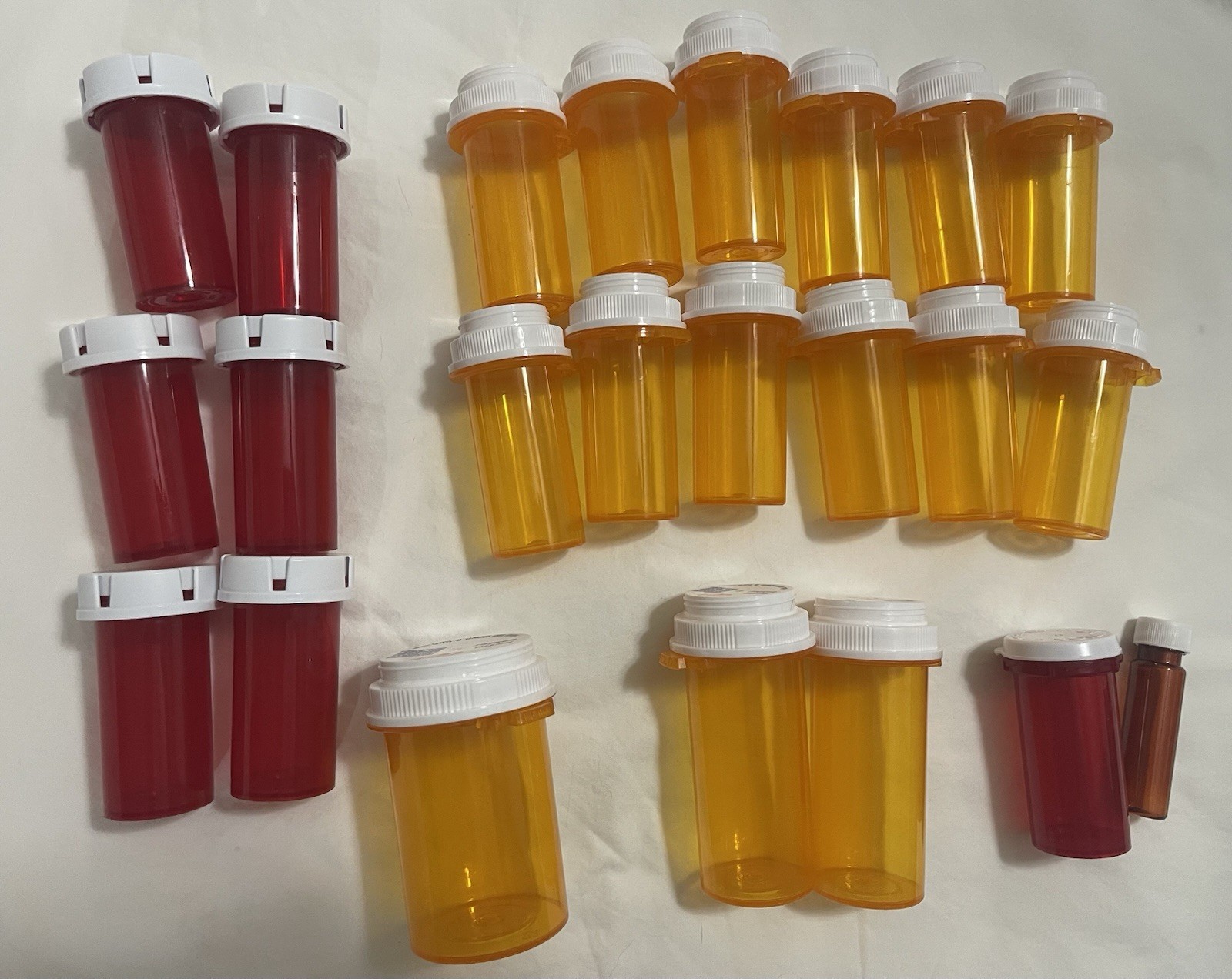 Lot 21 Empty Medicine Pill Bottles Plastic ART CRAFT Multi-Size & Color +2 FREE+