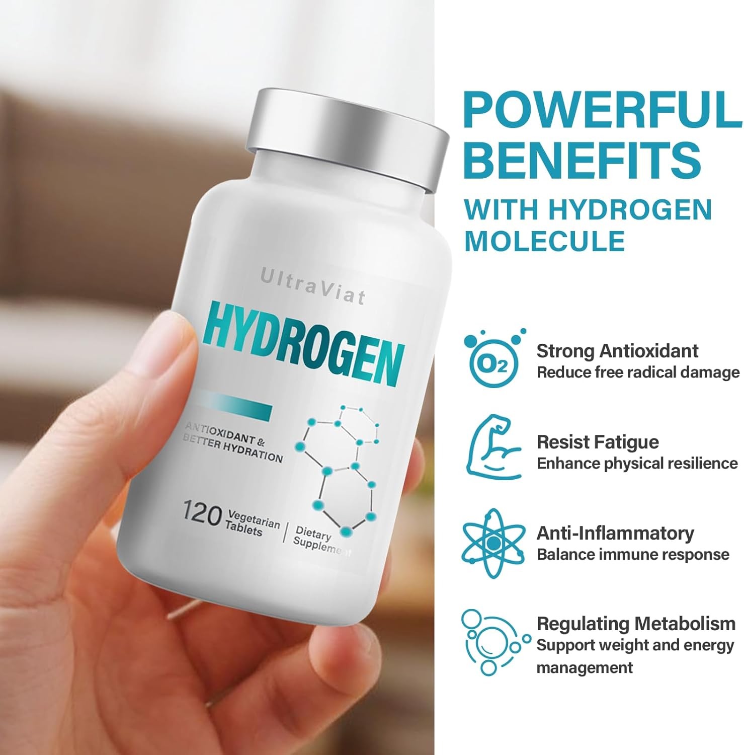 Hydrogen Water Tablets, 12 ppm H2 Molecular Hydrogen Supplement with Magnesium