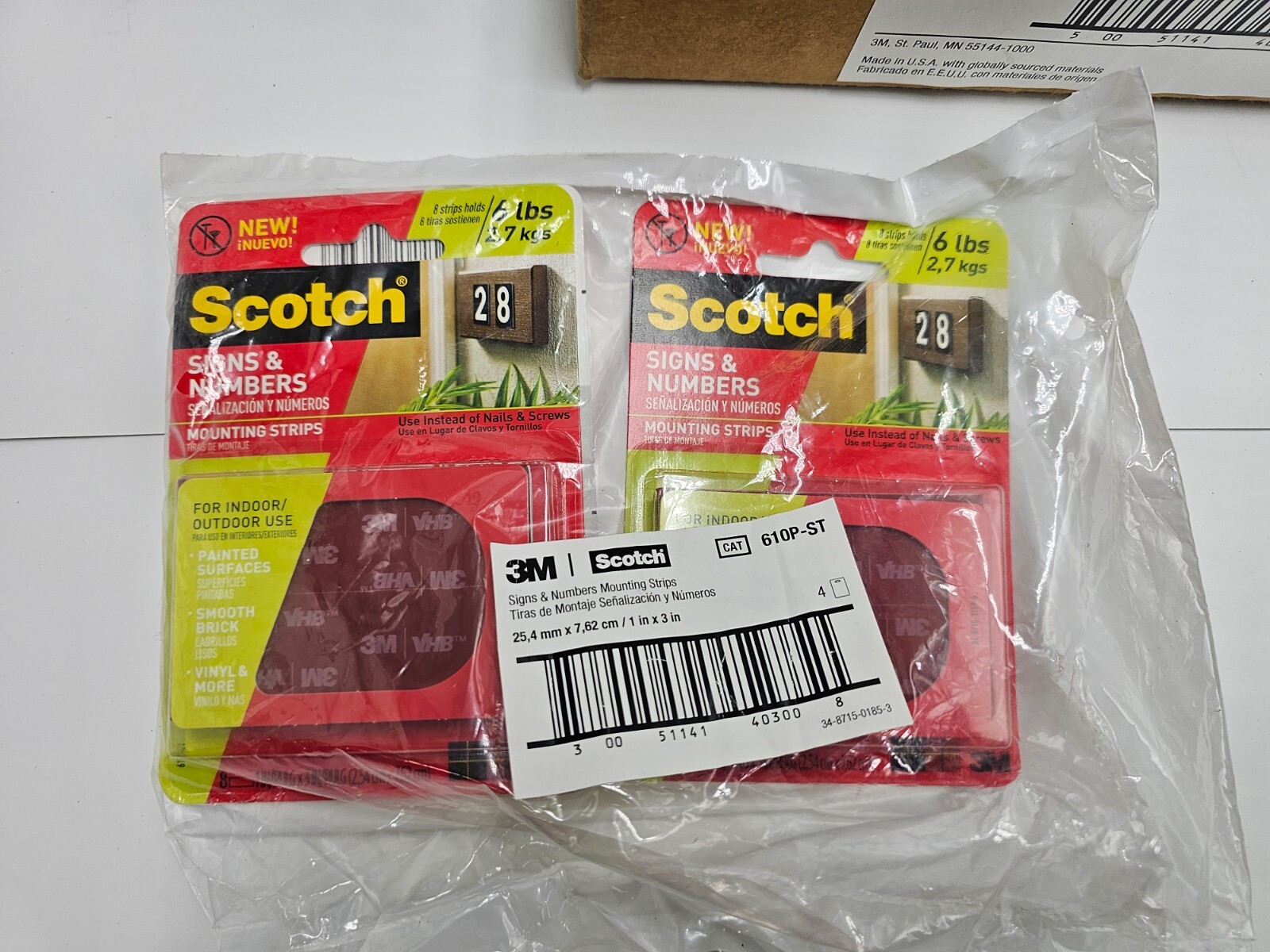 (QTY 8) 3M 610P-ST Scotch Signs & Numbers Mounting Strips Clear 1" x 3"