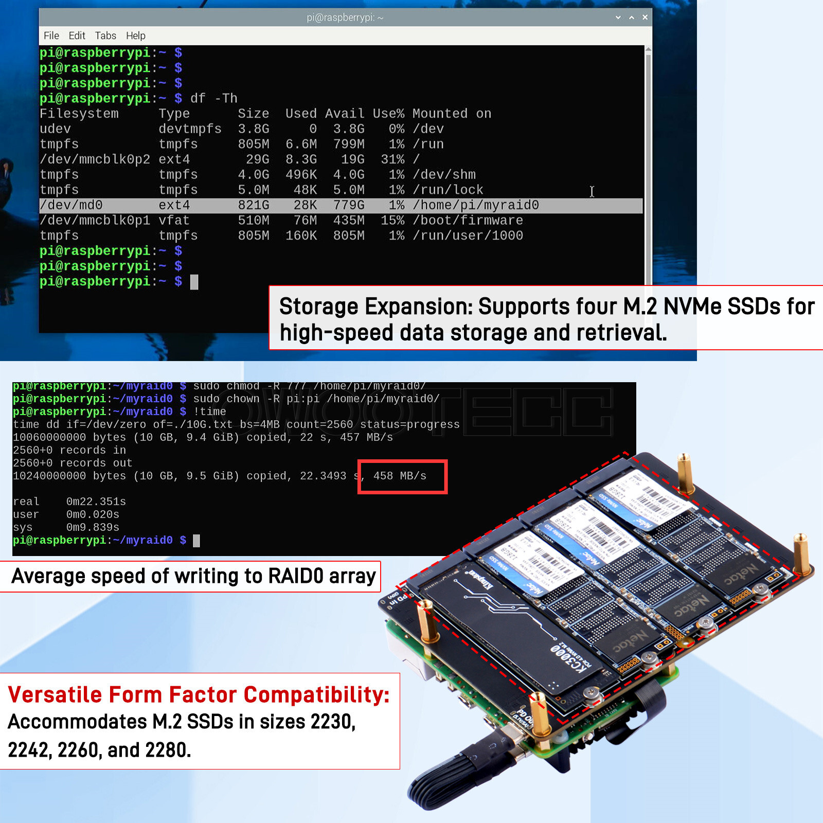 N16 Quad NVMe Expansion Adapter Board For Raspberry Pi 5
