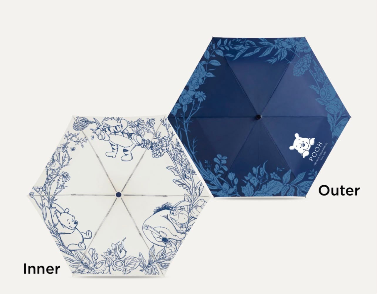 Disney Winnie the Pooh Foldable Umbrella With White and Blue Prints