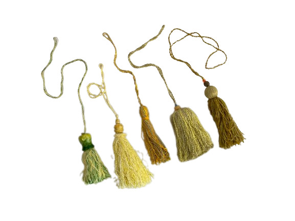 Lot of 5 Handmade Tassels by Mary Rash Yellow Green Beige Oregon Craft