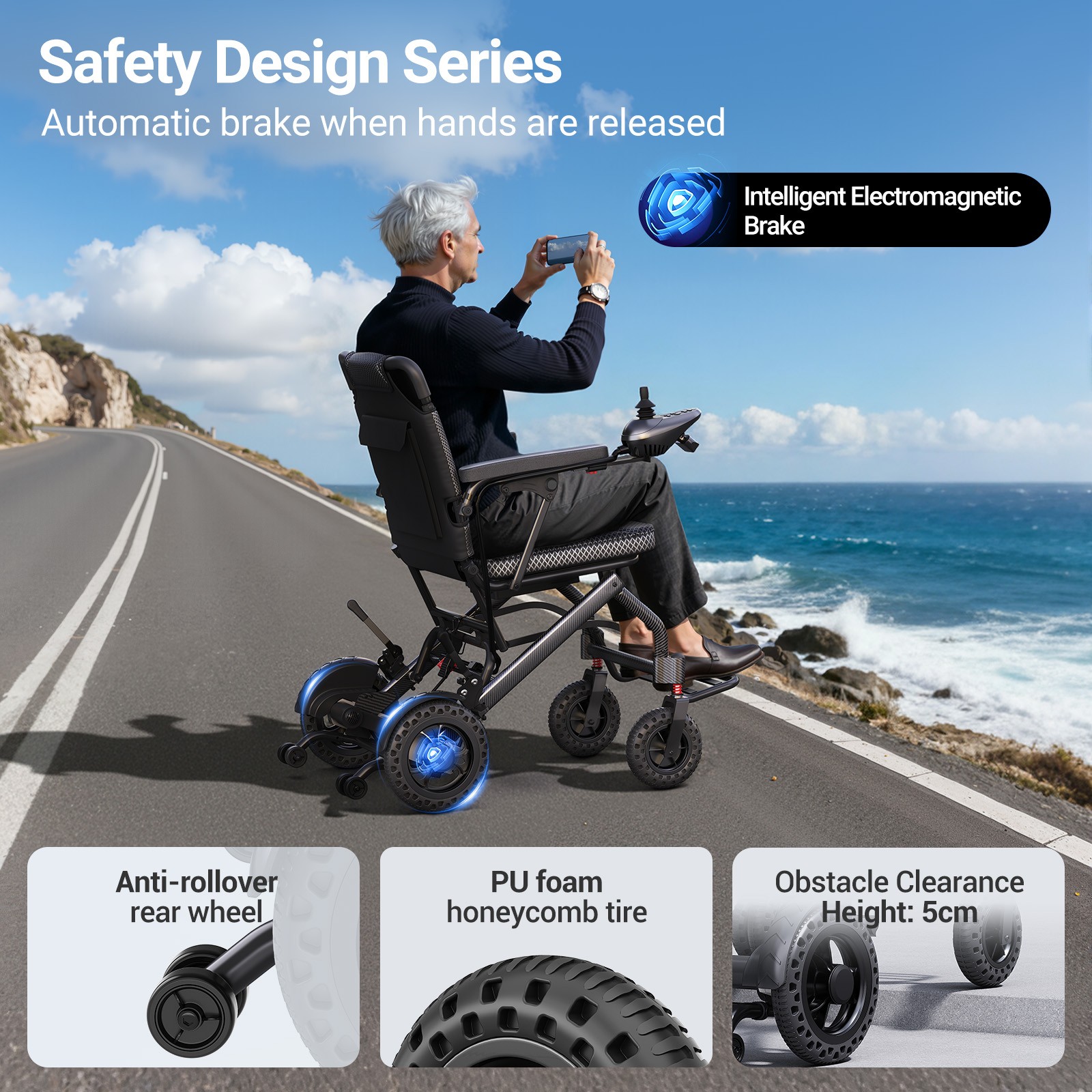 Used 35lbs Lightweight Electric Wheelchair with Wide Seat 18.5" 12Ah Foldable