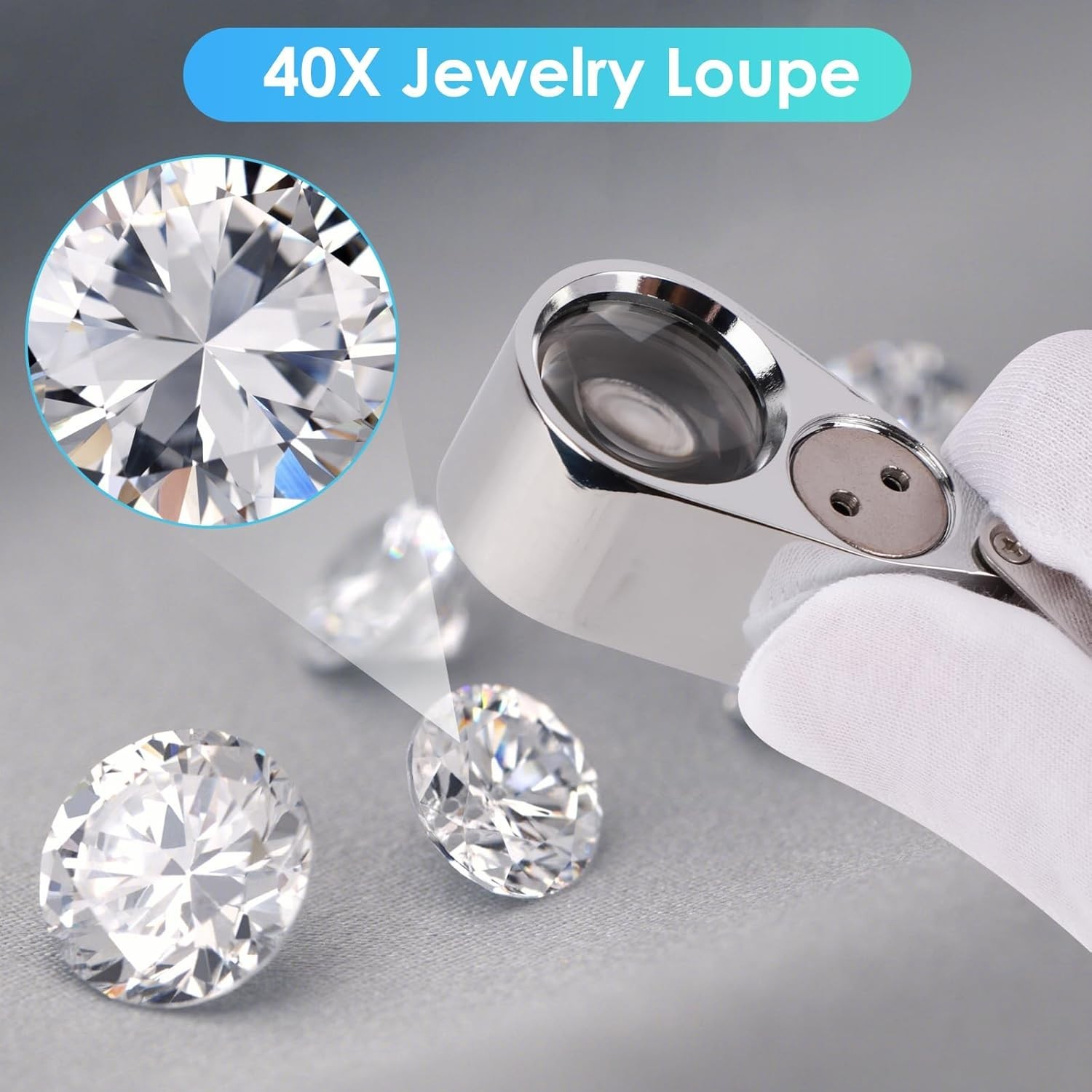 40X Jewelers Loupe Jewelry Loop Coin Magnifier Light Pocket LED Magnifying Glass