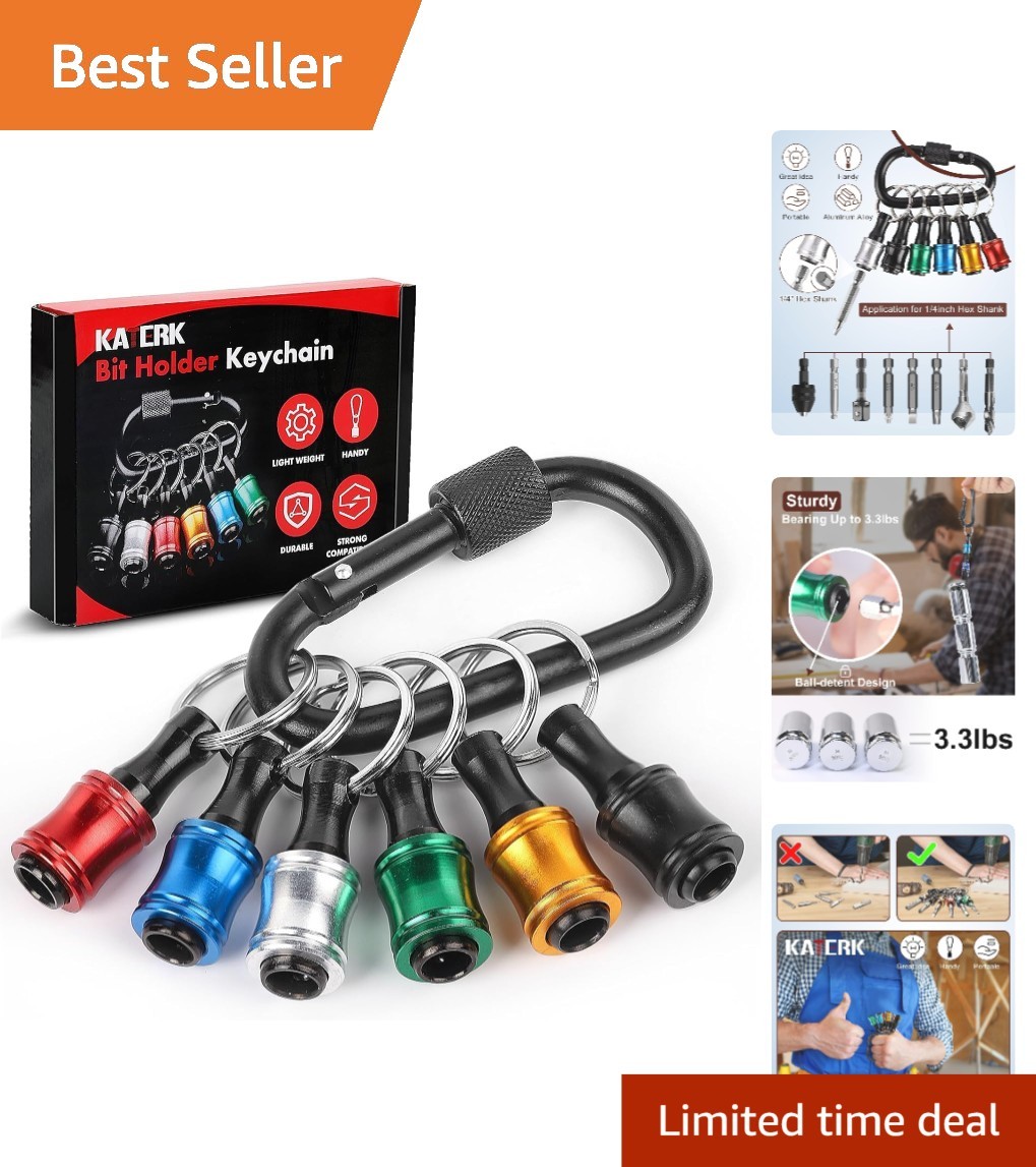 Compact 6-Piece Aluminum Alloy Bit Holder Set with Black Carabiner — Gift Ready