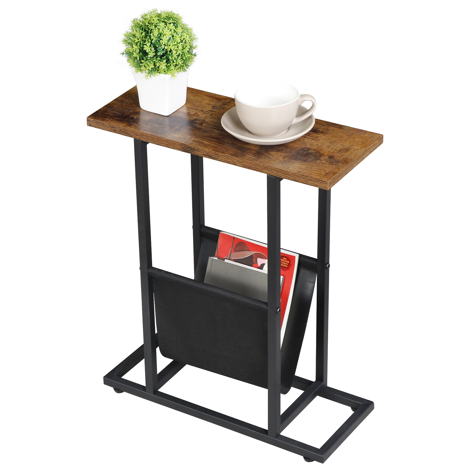 2PCS Narrow Sofa Side End Table Snack Bedside Table Storage Holder Rustic Brown