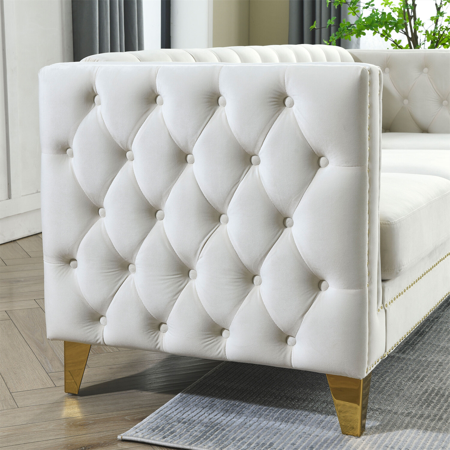80.5'' 3 Seater Sofa Couch Velvet Upholstered Sofa Couch for Living Room