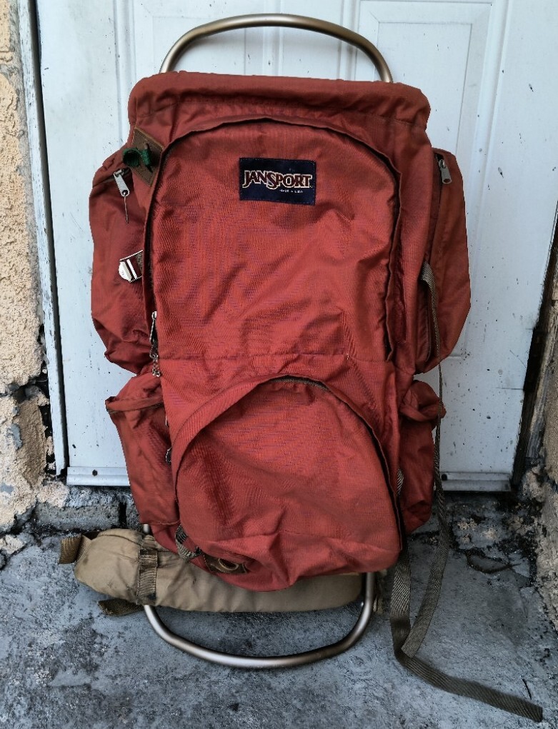 JANSPORT External Frame Pack Cushion Tip Wings BURNT ORANGE HIKING BACKPACK