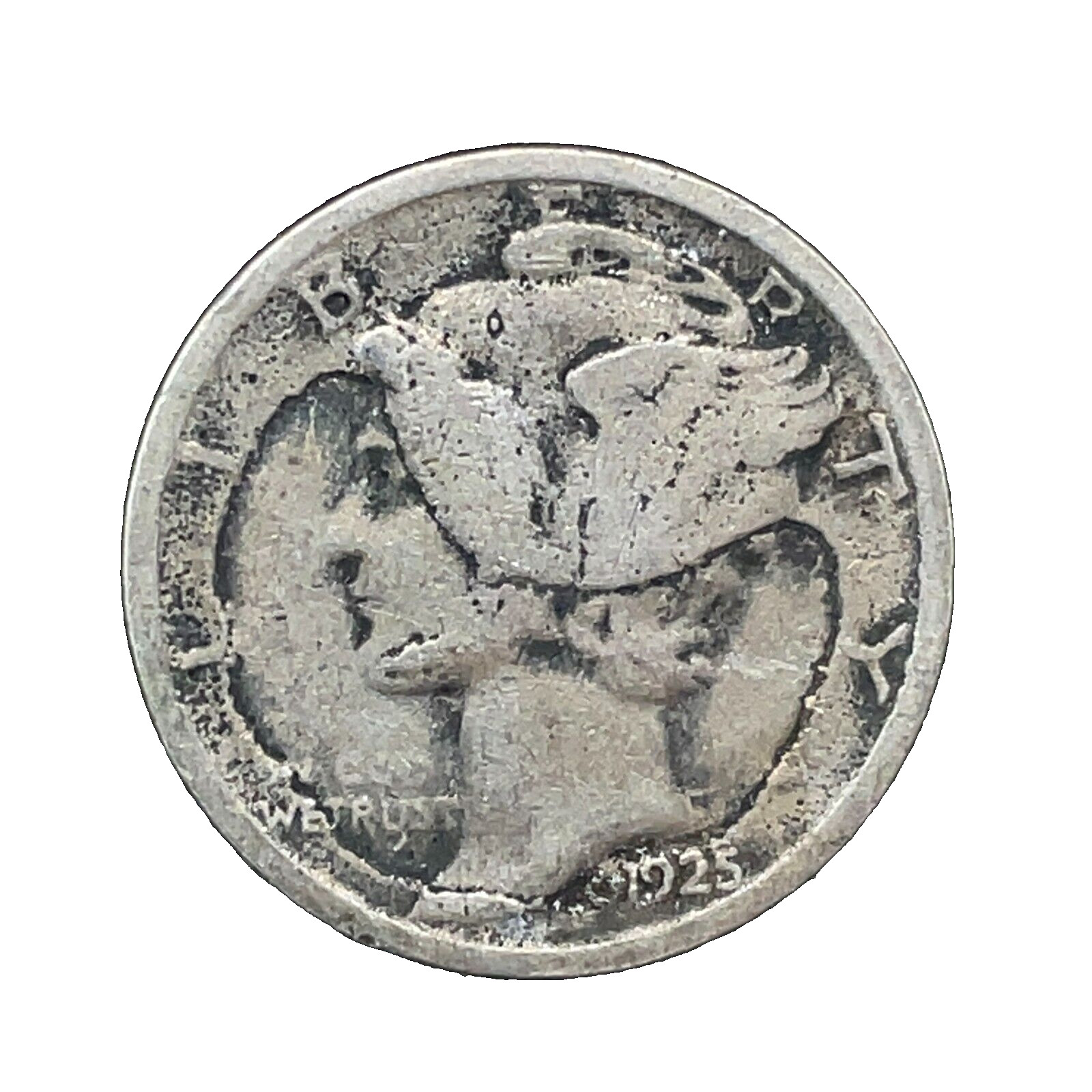 1925 10C Mercury Dime Mint Error Huge Obverse Lamination Silver Coin - Scares