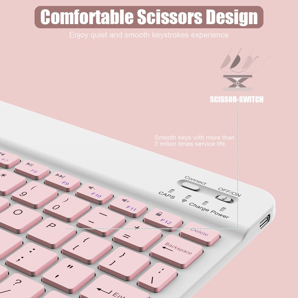 NOOX Bluetooth Keyboard for iPad A16 11th 10th Generation, Pro Pink