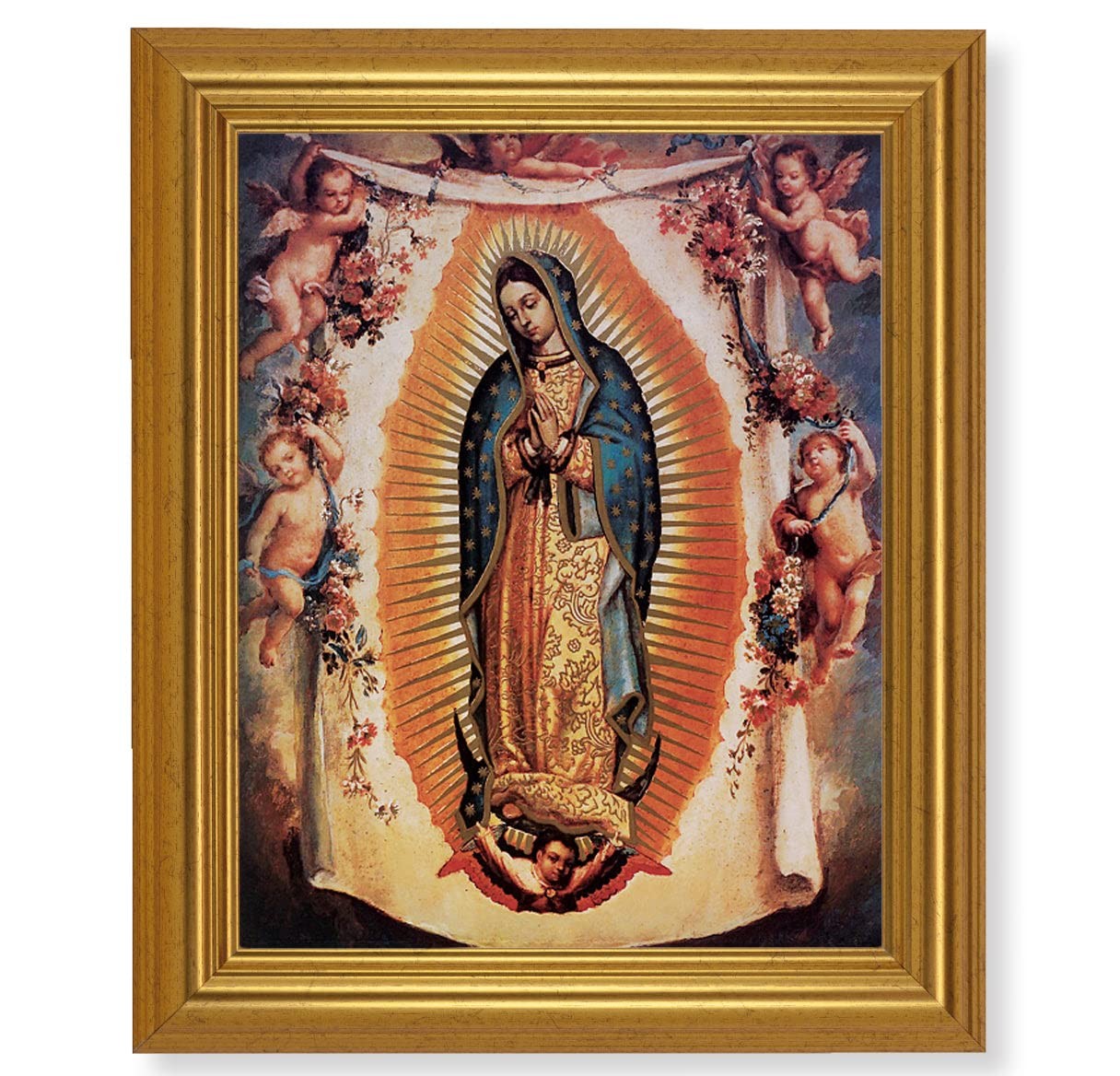 Our Lady of Guadalupe with Angels Picture Framed Wall Art 12"L x 10"W, Gold