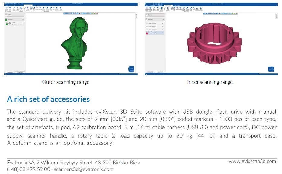 Evixscan Quadro + dual range 3D scanning system