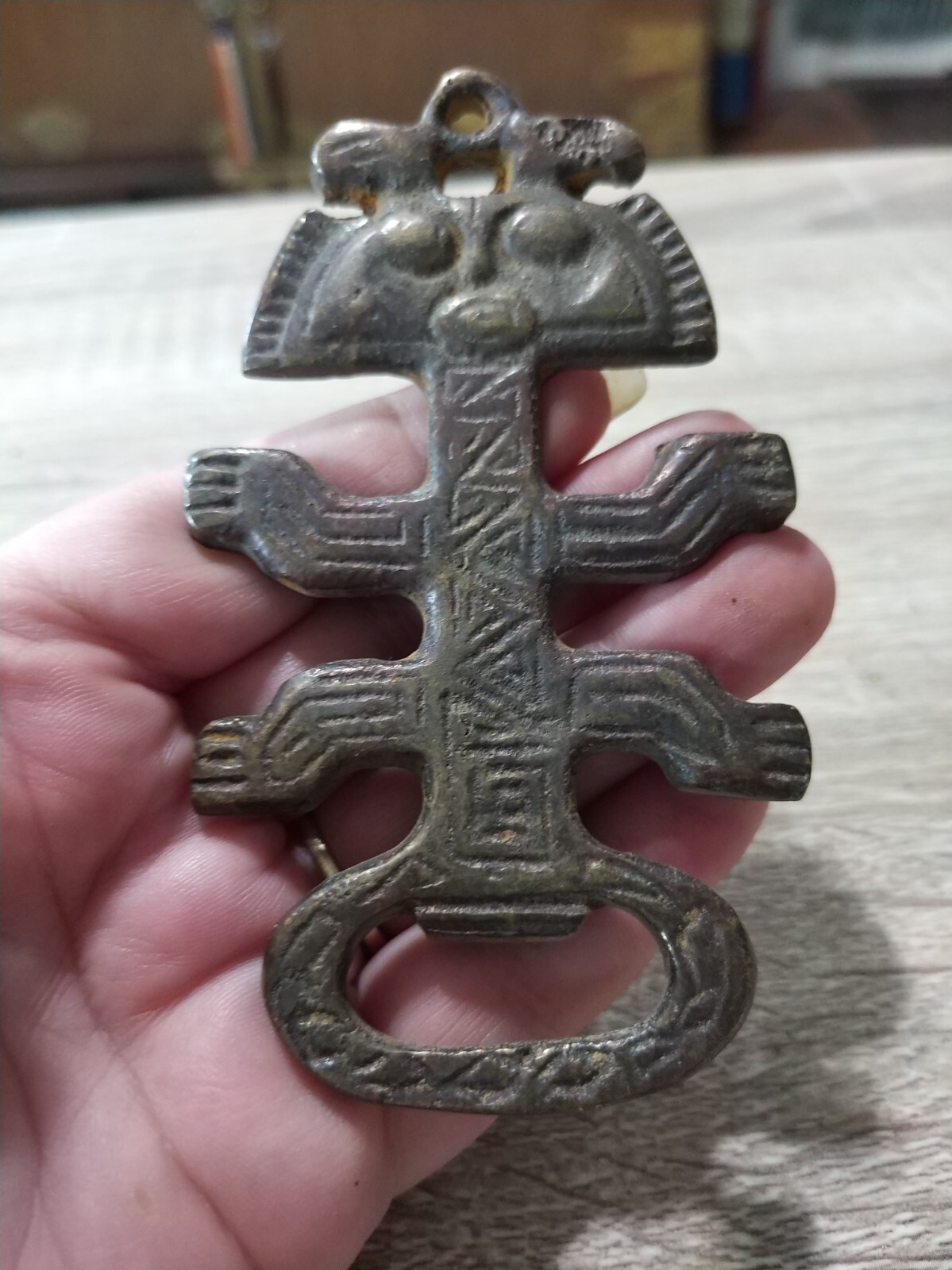 Vintage stamped metal African tribal God fetish bottle opener