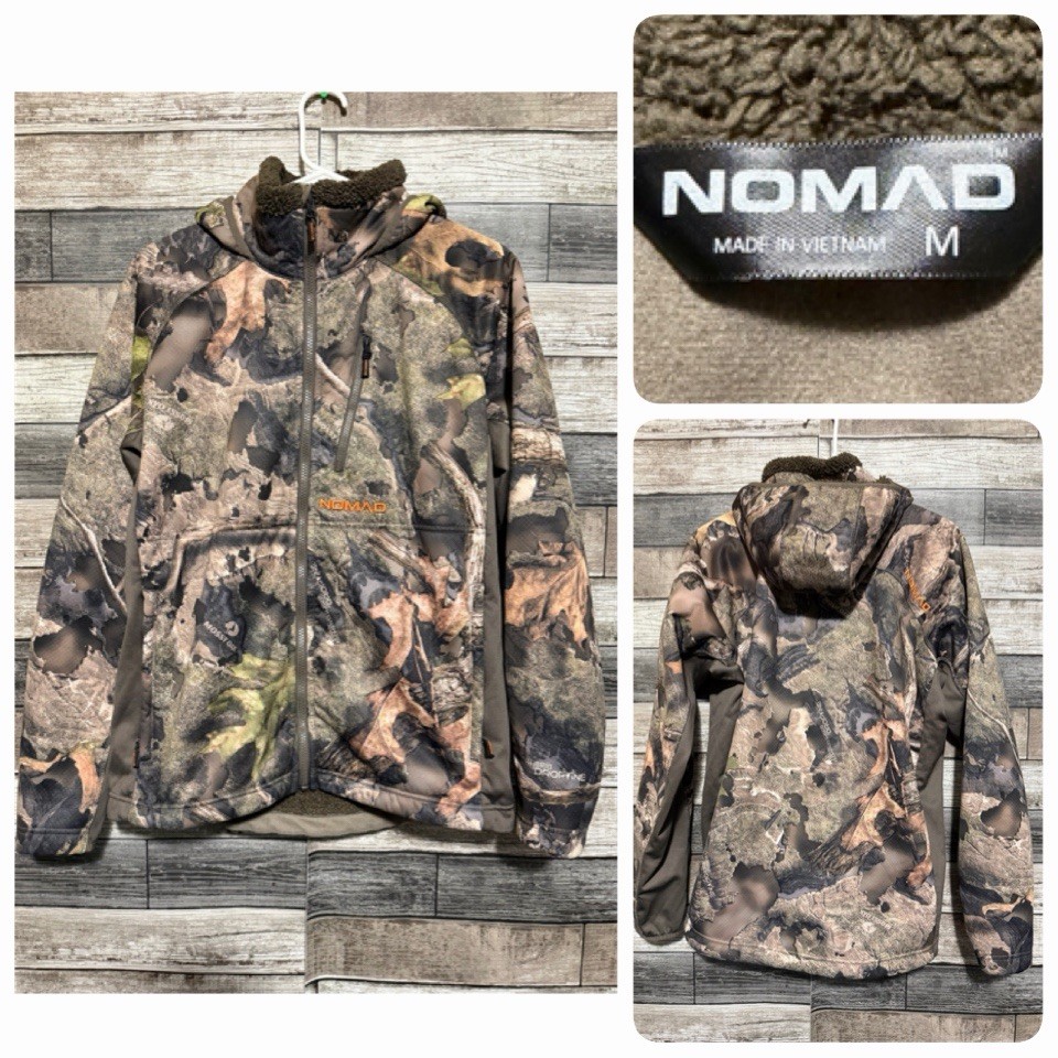 Nomad Mossy Oak Fleece Lined Hooded Jacket Hunting Men’s M Brown Camo Full Zip