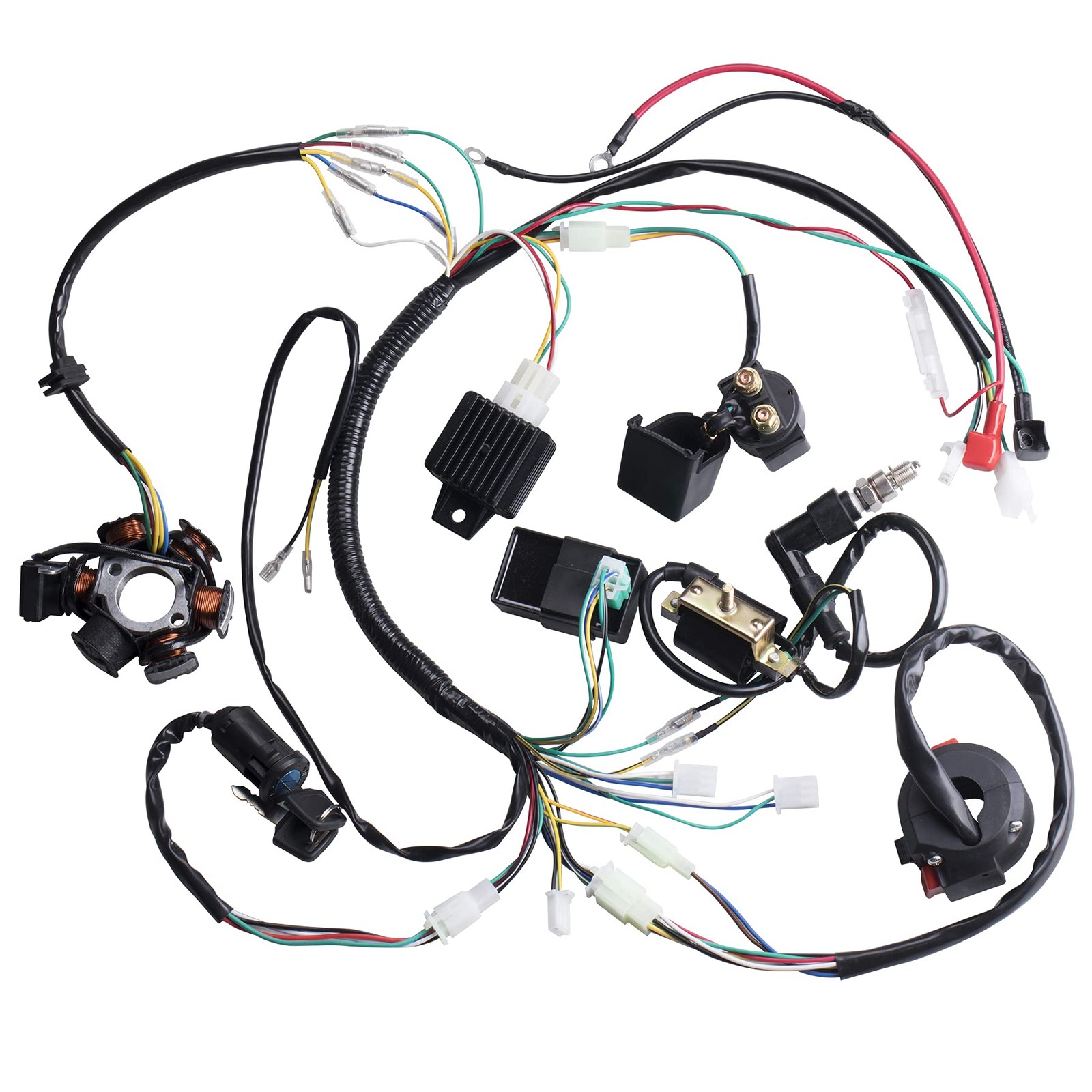 Wiring Harness Coil Stator Relay CDI Spark Plug for 50cc-125cc ATVs