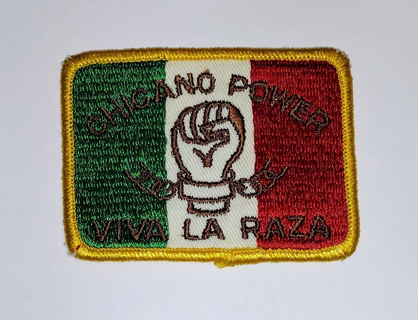 Vintage Patch " CHICANO POWER VIVA LA RAZA " Fist in Chains, 2.5"x3.25" Rare HTF