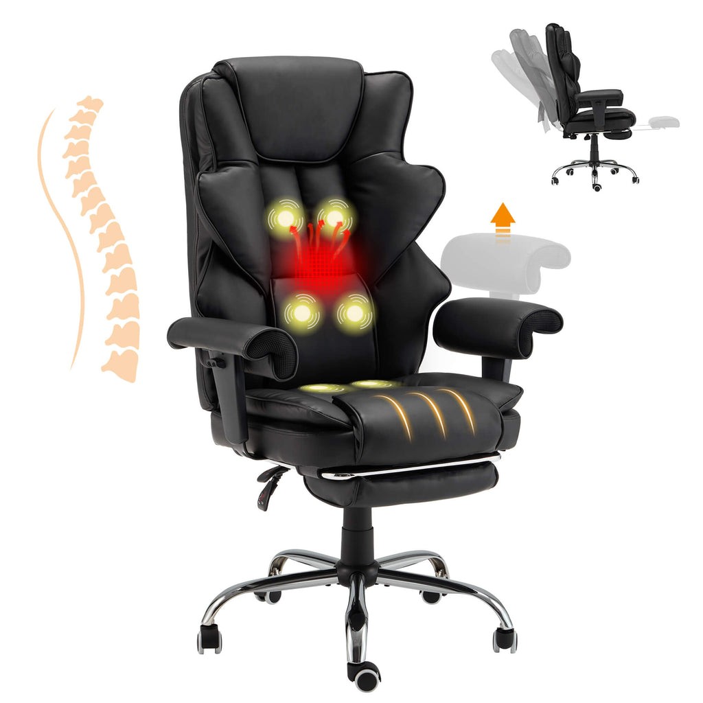 HOMREST 6-POINT MASSAGE OFFICE CHAIR HEAT ADJUSTABLE EXECUTIVE CHAIRS - BLACK