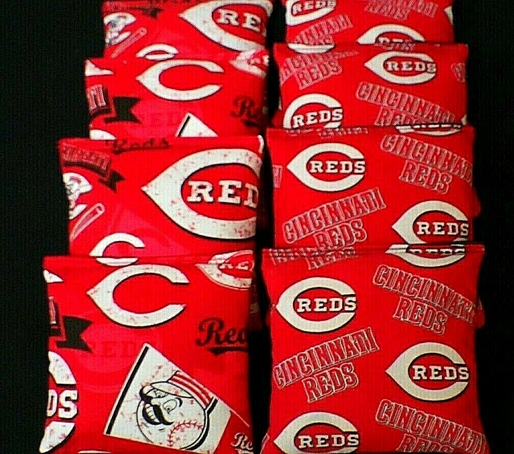 CORNHOLE BEAN BAGS made w CINCINNATTI REDS Fabric 8 ACA Regulation TossGame Bags