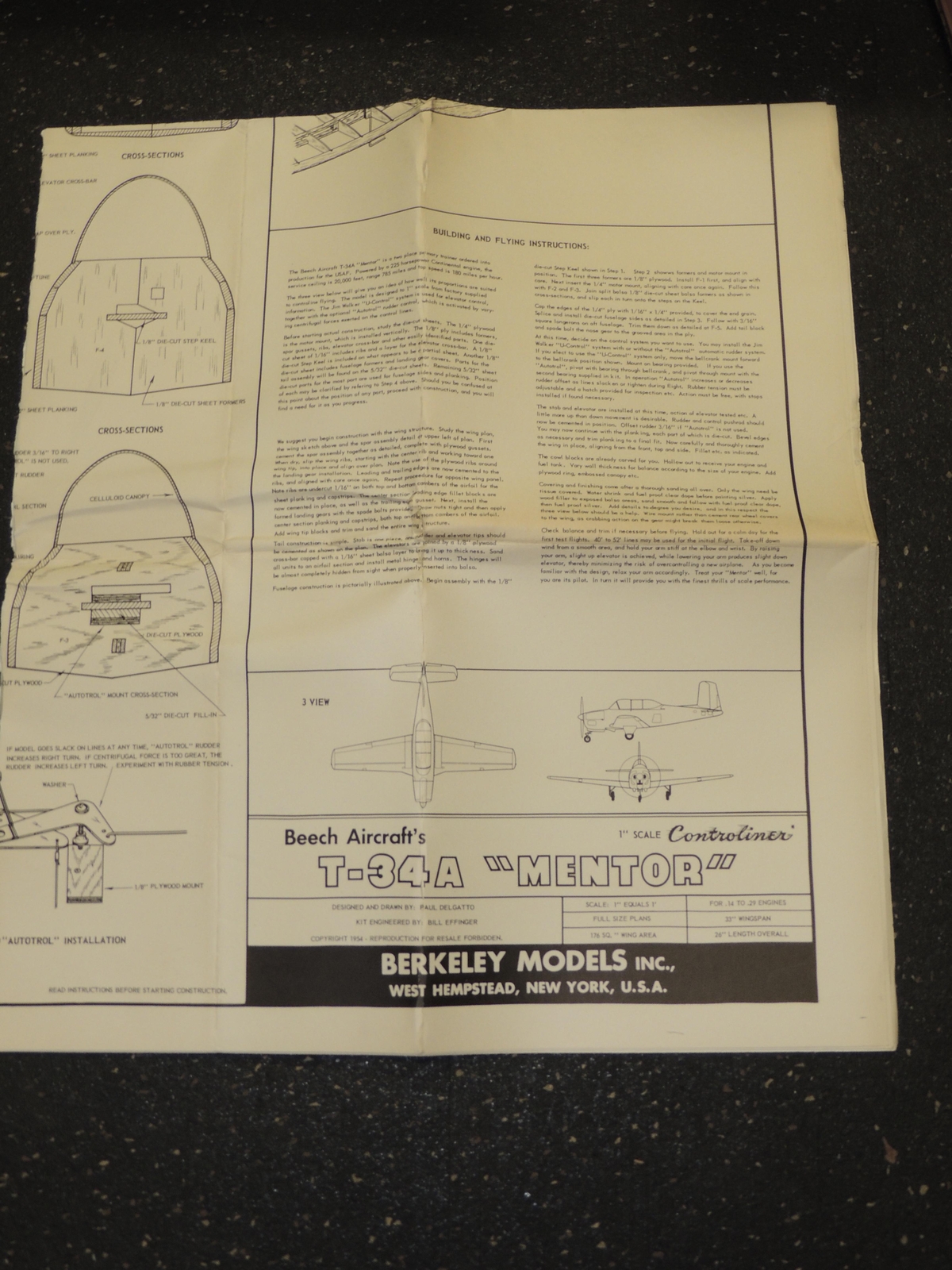 Berkeley Models Airplane Blueprints Plans 1954 T-34A Mentor