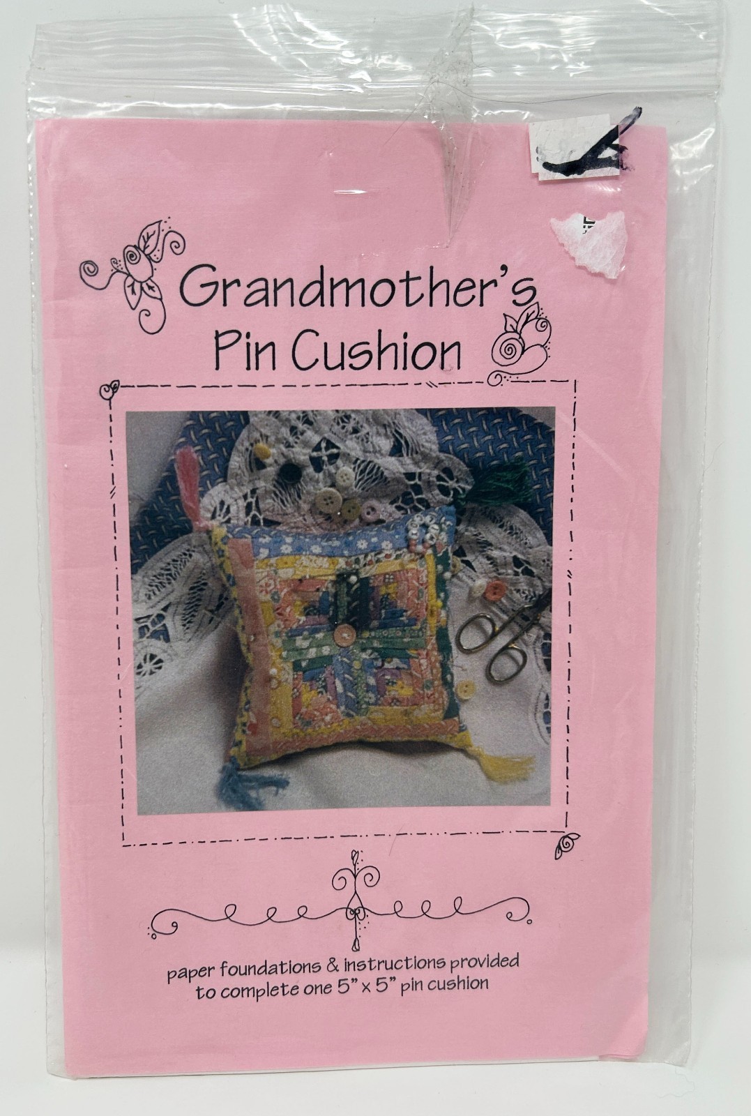 Grandmothers Pin Cushion Pattern 1998 Pieced Log Cabin 5" Karla Alexander Uncut