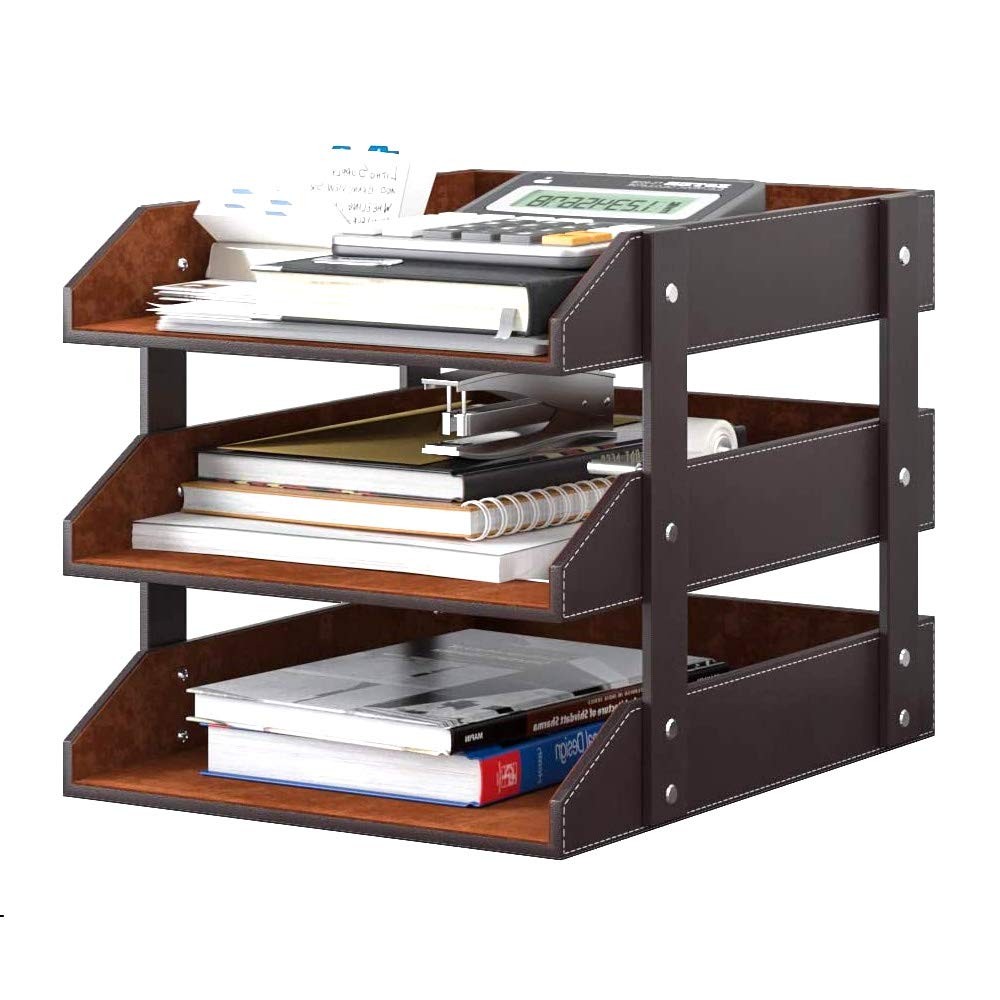 Leather Desk Organizer, NIFIVE 3-Tier Stackable Document Tray, Perfect Deskto...