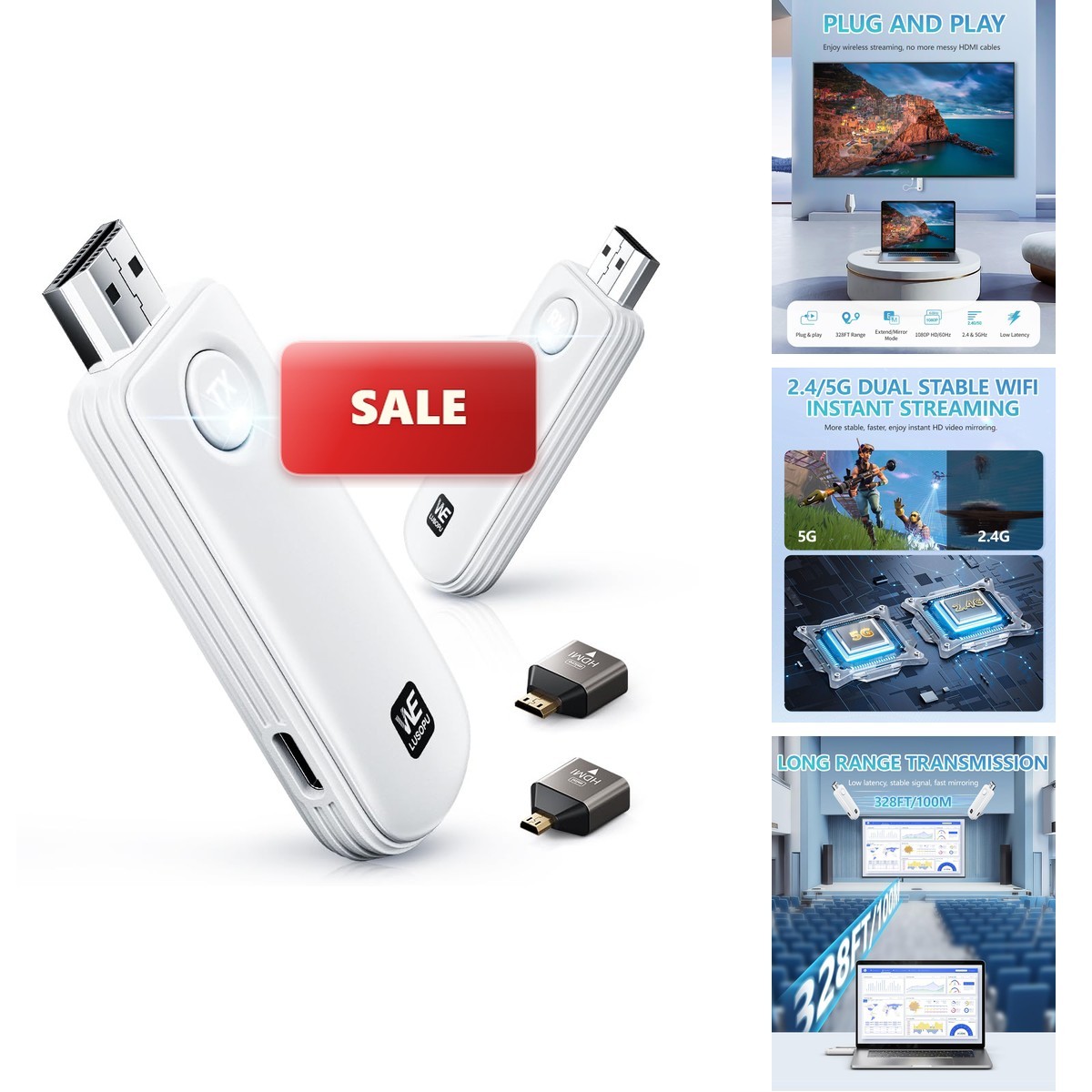 WELUSOPU Wireless HDMI Transmitter And Receiver, HDMI Wireless 4K - White Q51