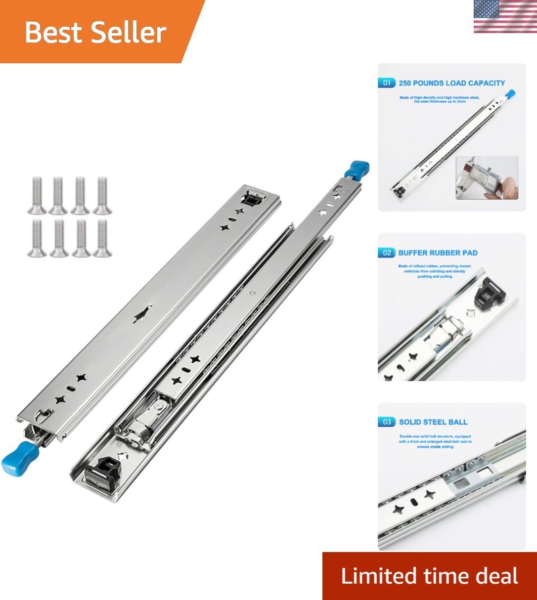 Smooth-Functioning 22 Inch Heavy Duty Drawer Slides with Secure Lock Mechanism