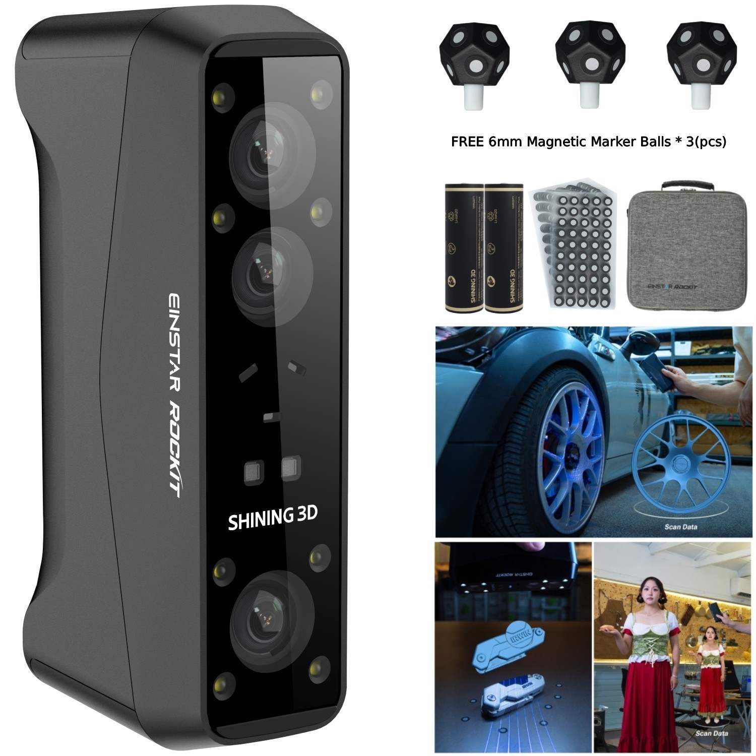 Einstar Rockit Wireless Handheld 3D Scanner 0.05mm HDR,  Laser & IR Scan with SW