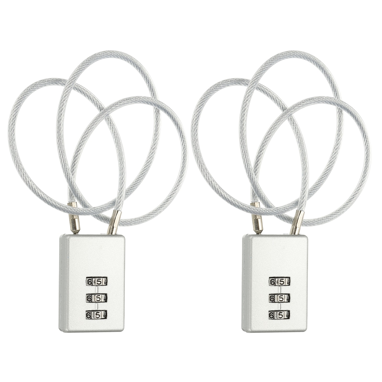 2 Pcs 3 Digit Cable Lock with Combination 19.7" Steel Rope Silver