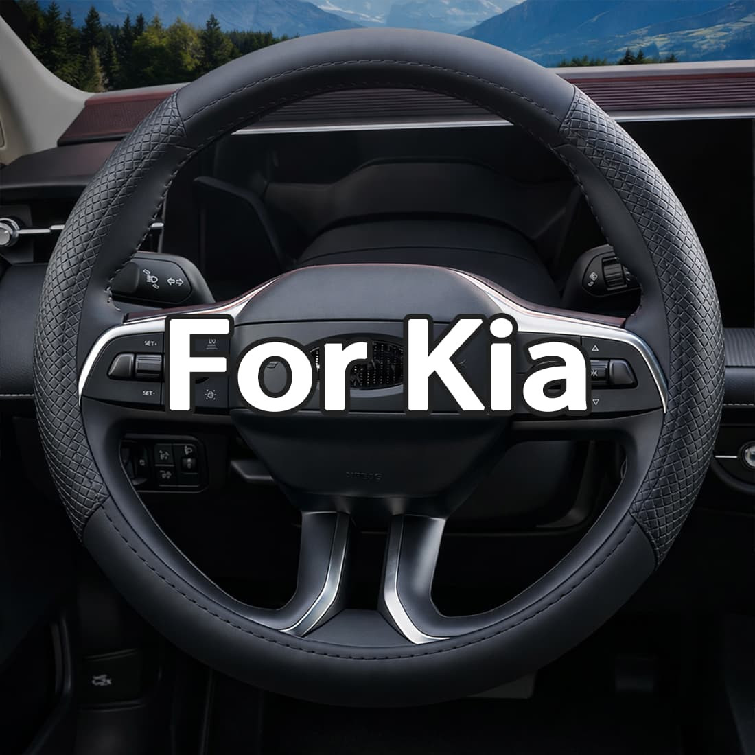 For Kia Nappa Leather Steering Wheel Cover Car Accessories Black 15"(37-38CM)