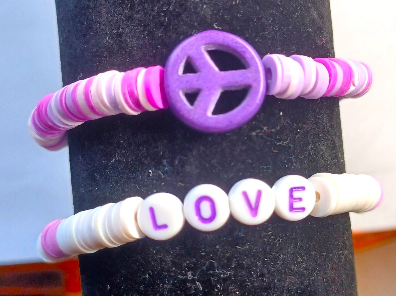 Lavender Heishi Disc Beaded Bracelets-Love