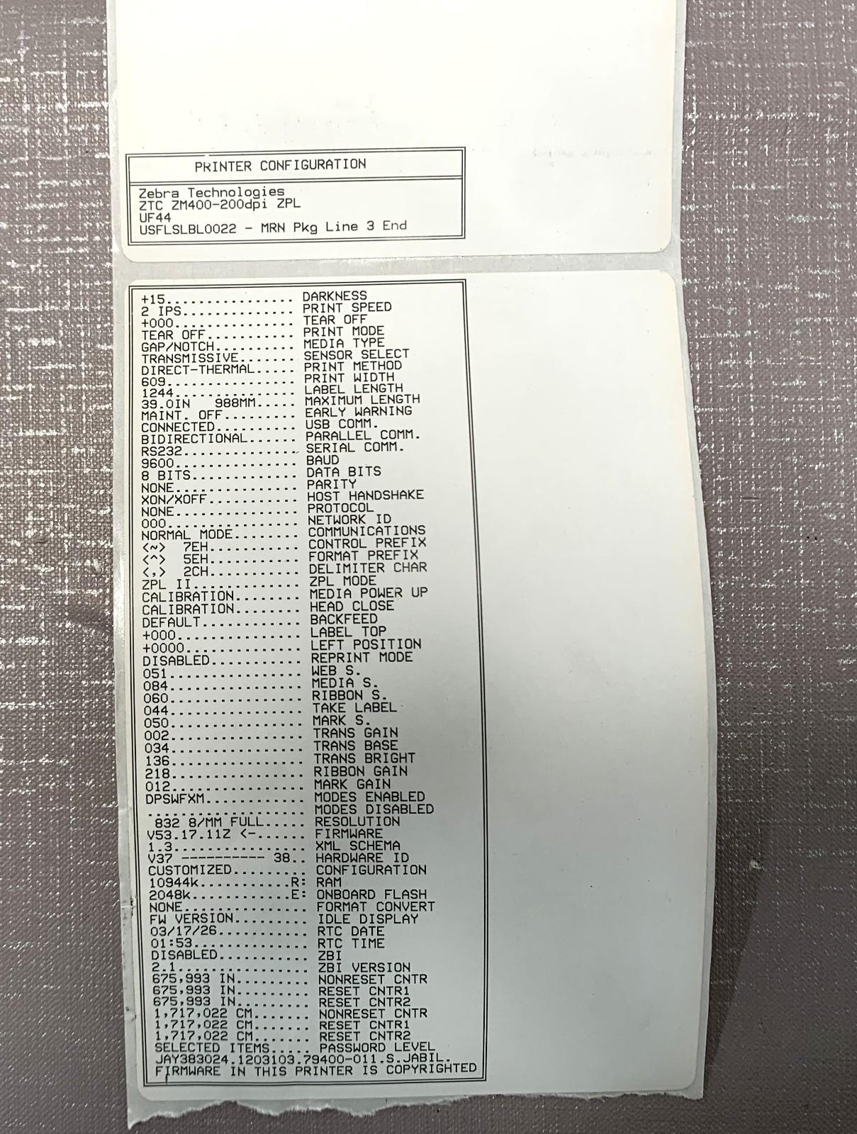 Zebra ZM400-200dpi Industrial Barcode Printer Tested