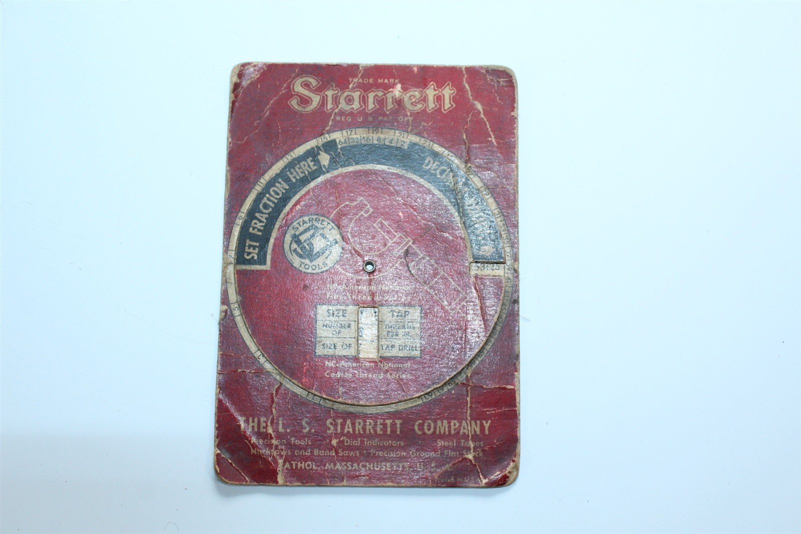 Vintage Starrett Decimal Equivalent Pocket Dial Ca. 1950's Fraction Conversion